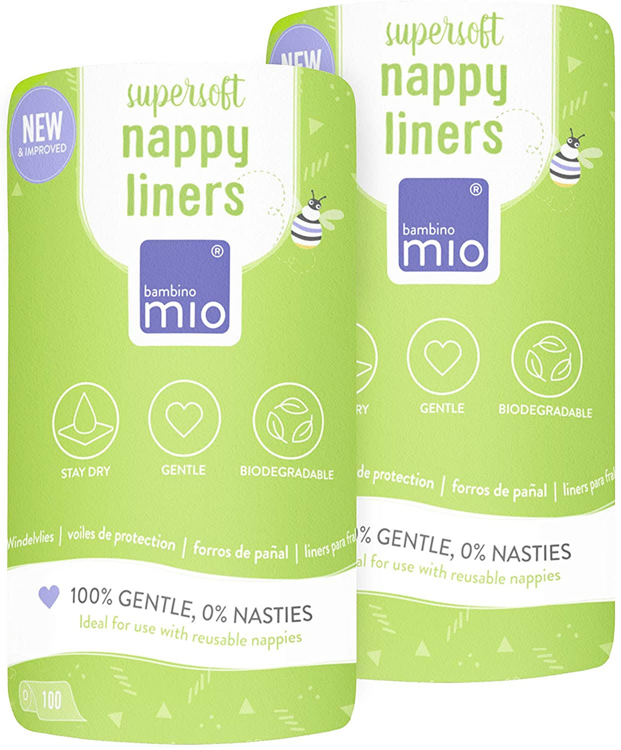 Bambino Mio, Supersoft Nappy Liners, 2 Pack, White