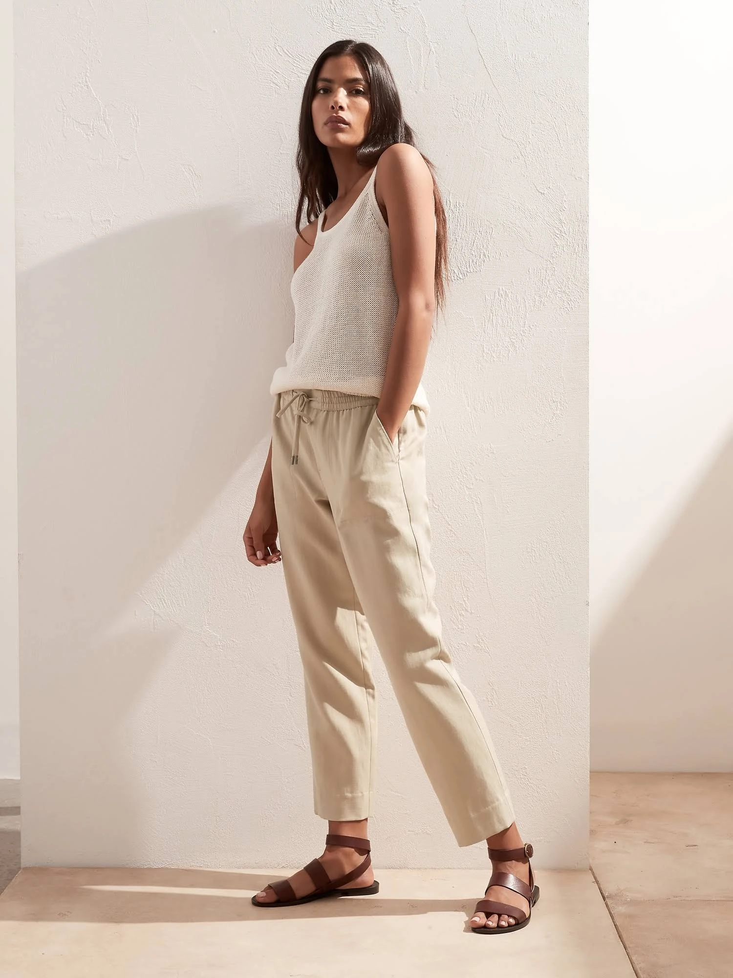 Banana Republic Women's Slim Tencel -Linen Pant Khaki Size L