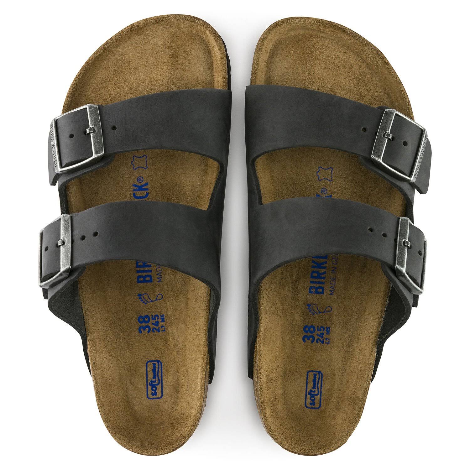 Birkenstock Womens Black Oiled Leather Arizona Slide Sandals