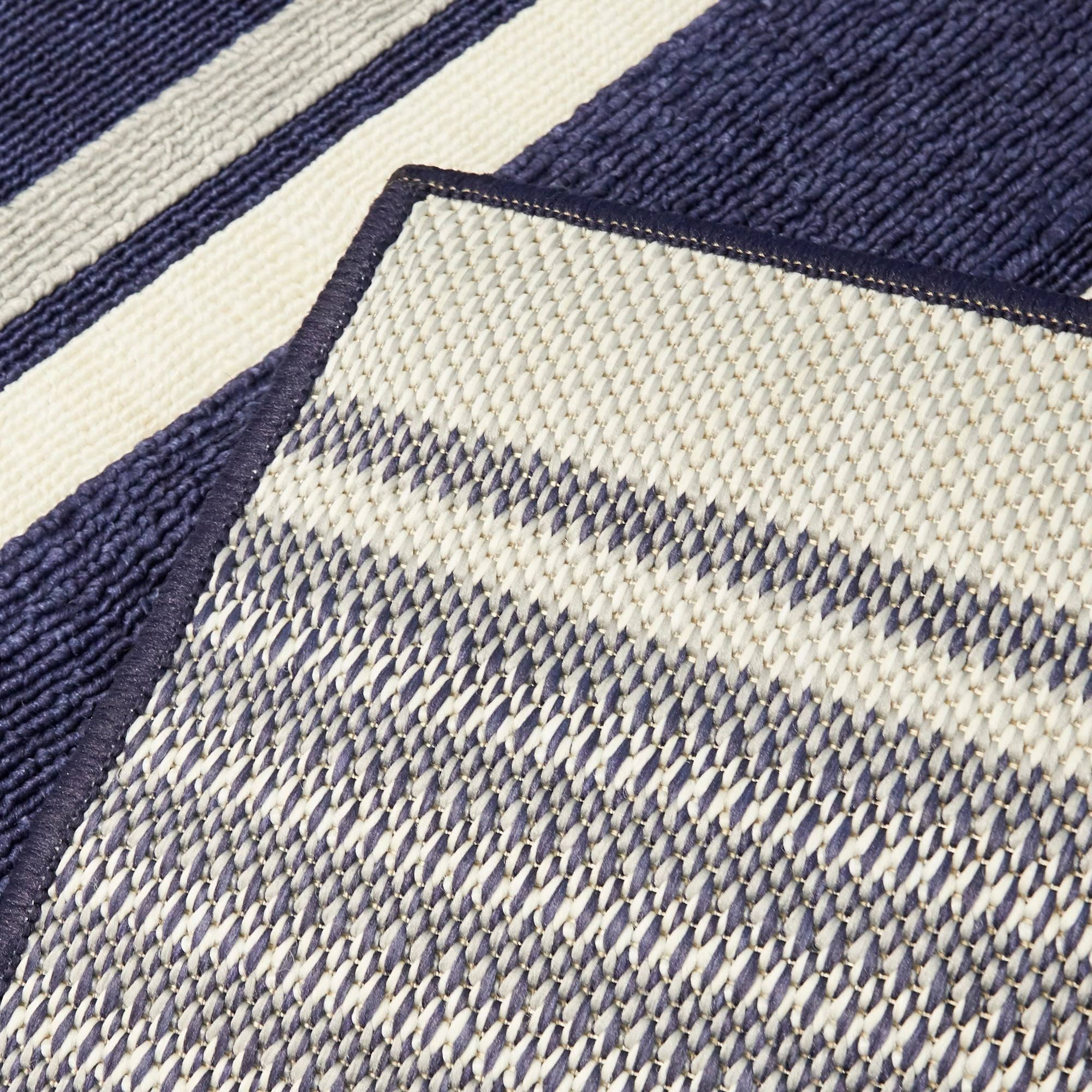 Hampton Bay Stripes Navy/White 8 ft. x 10 ft. Indoor/Outdoor Area Rug, Blue