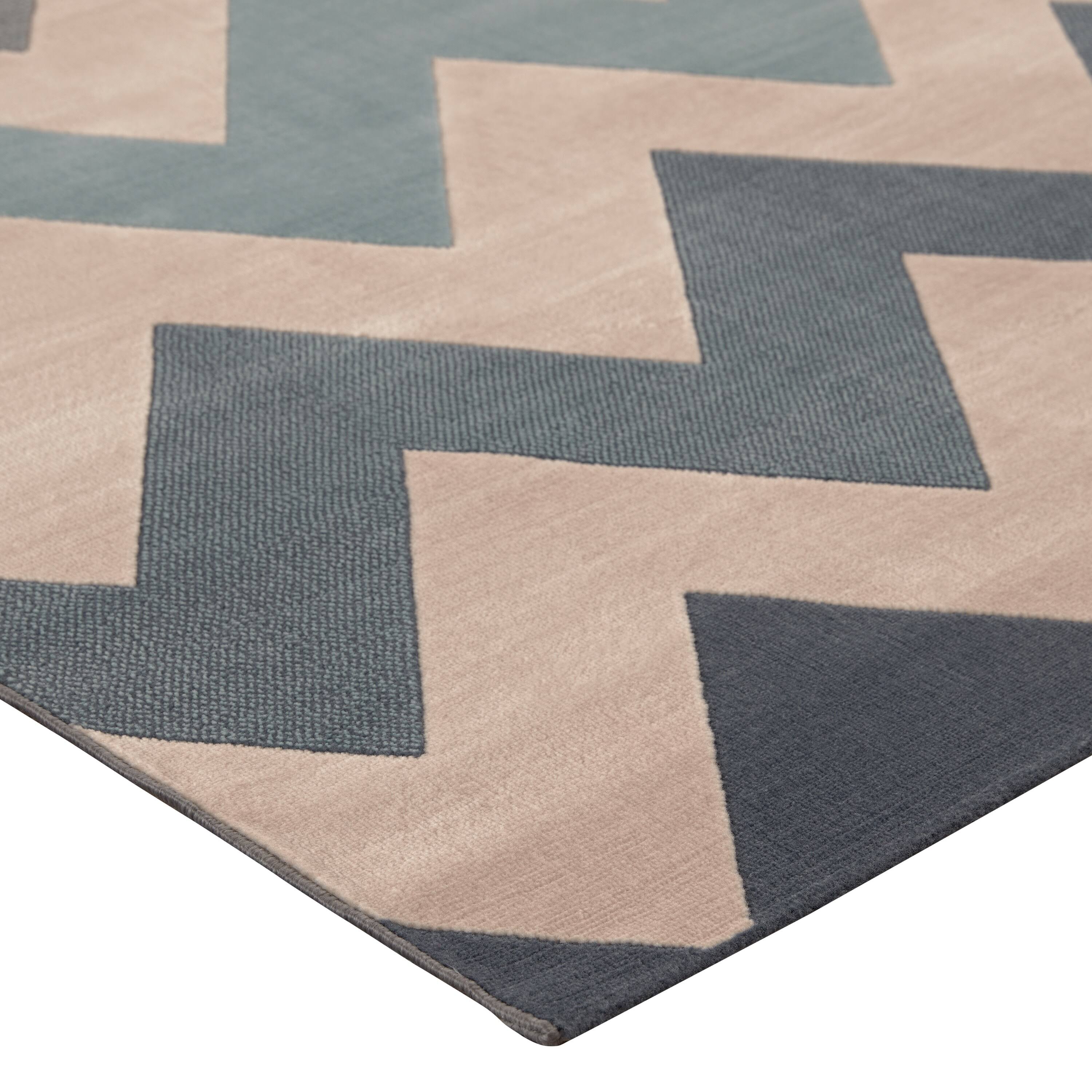 BALTA Chevron Waves Blue Multi (5&3 inch x 7&6 inch) - 5&3 inch x 7&6 inch, Beige