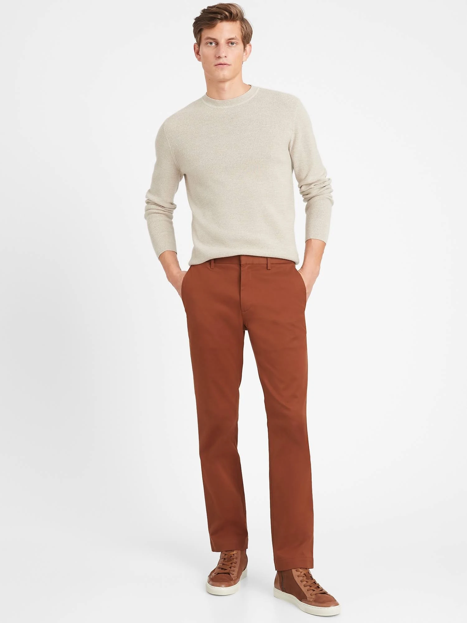 Banana Republic Men's Aiden Slim Rapid Movement Chino Pant Rust Brown Size 35W 30L