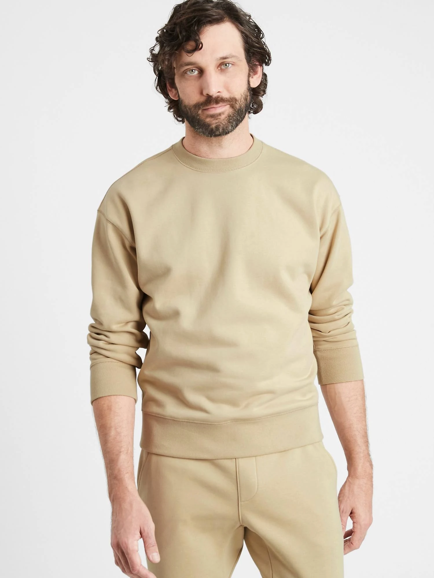 Banana Republic Men's French Terry Crew-Neck Sweatshirt Beige Baja Sand Size XL