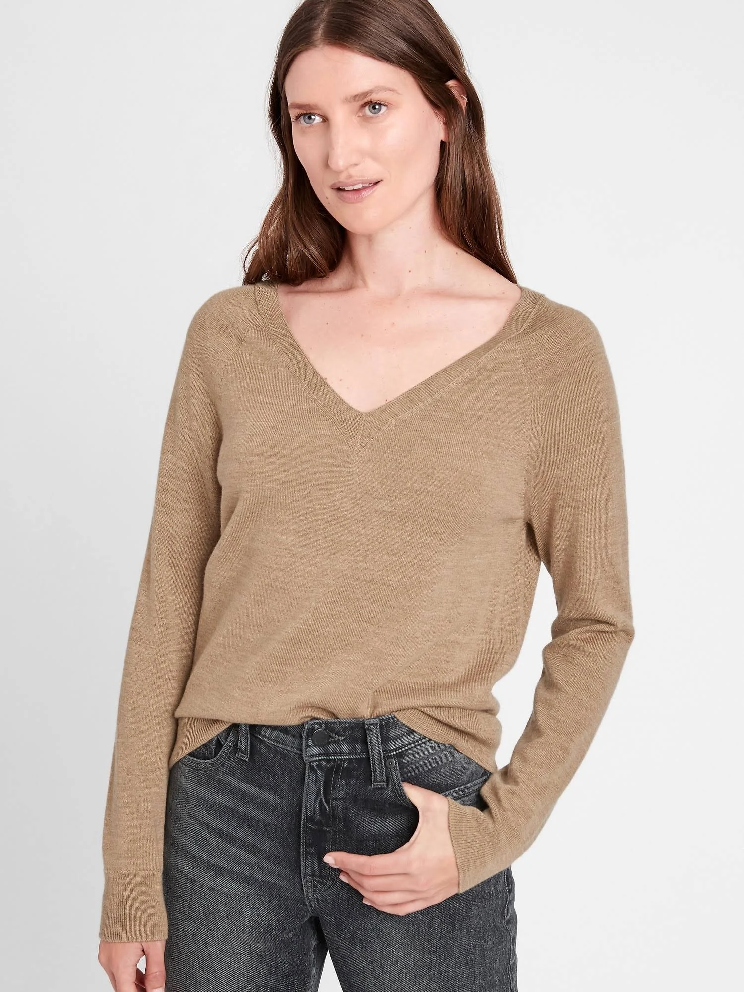 Banana Republic Women's Seamless Merino V-Neck Sweater in Responsible Wool Llama Hair Size S