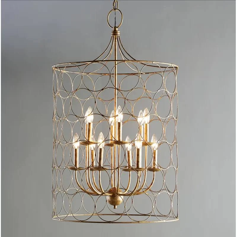 Flores 12 - Light Candle Style Drum Chandelier - Gold