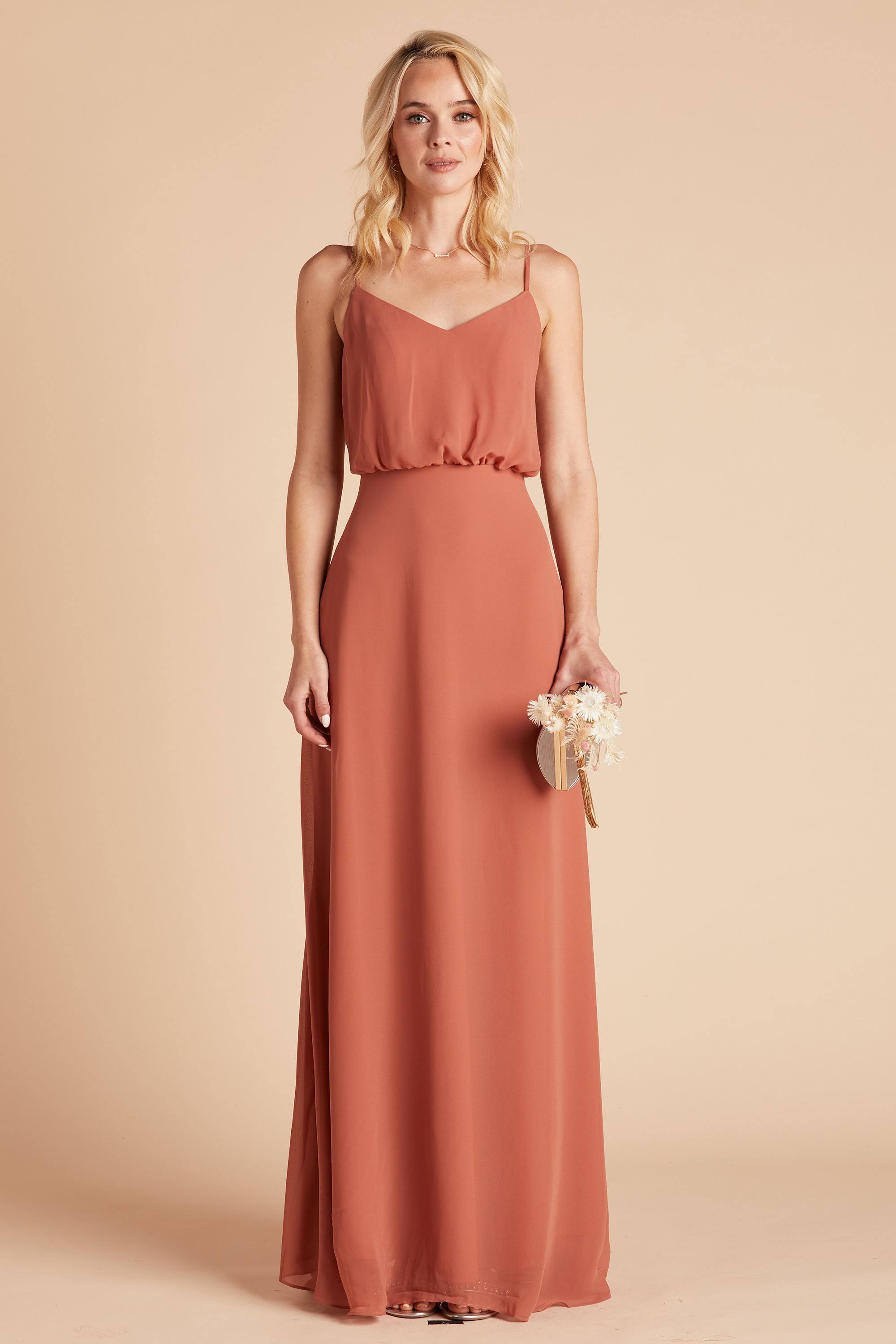 Birdy Grey Gwennie Chiffon Bridesmaid Dress in Terracotta Xs / Terracotta / No Slit