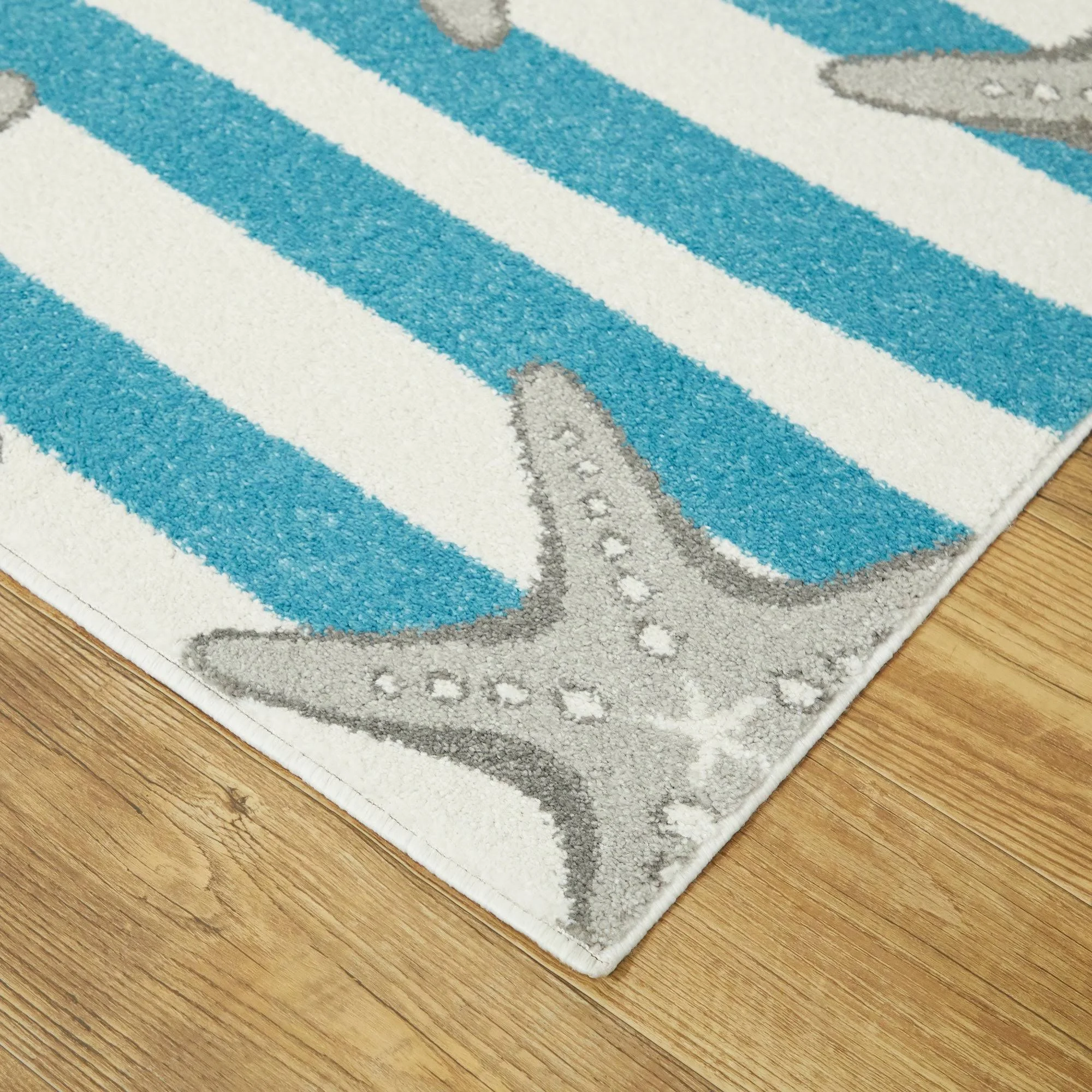 Balta Sereia Starfish Print Striped Teal/Navy 8 ft. x 10 ft. Area Rug