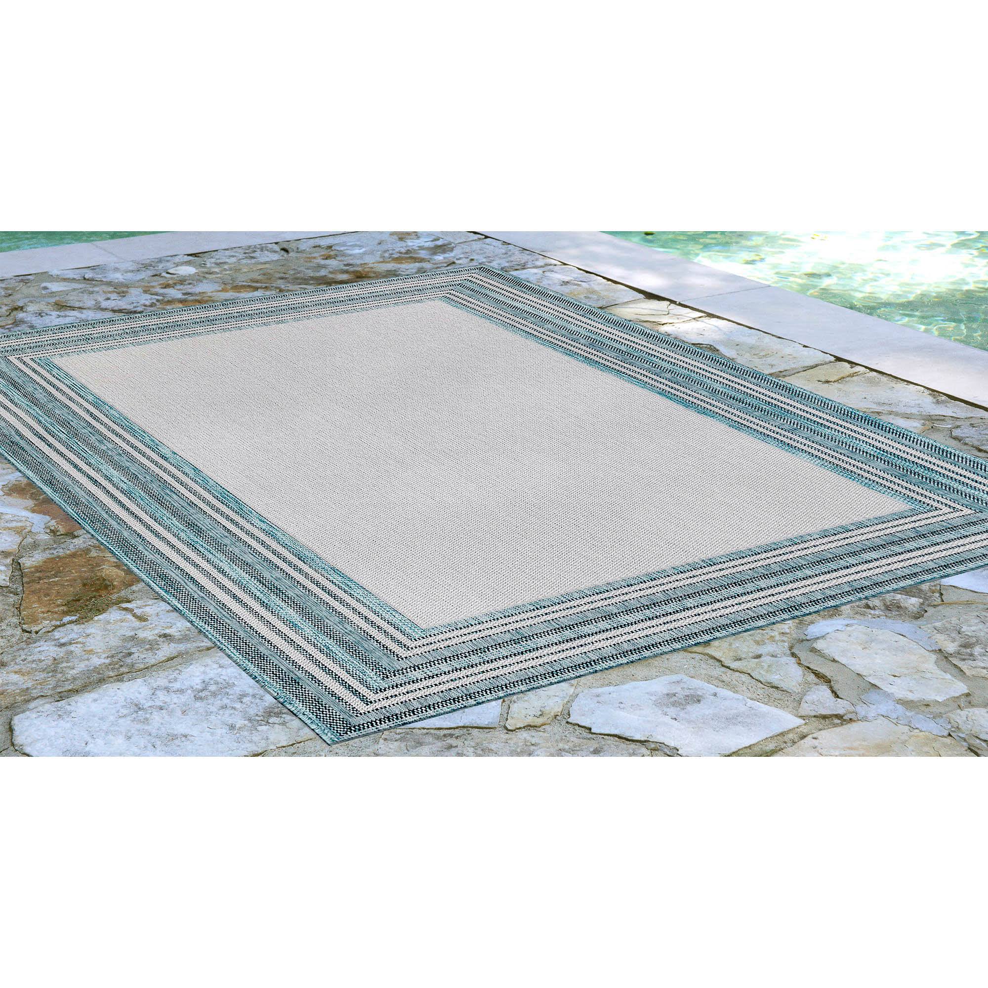 Liora Manne Carmel Multi Border Indoor/Outdoor Rug Navy 7&10x22x9&10x22
