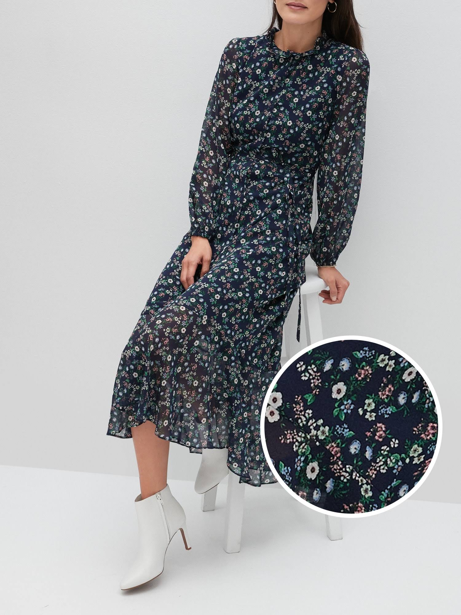 Banana Republic Factory Women's Midi Shirt Dress Navy Floral Print Big and Tall Size 12