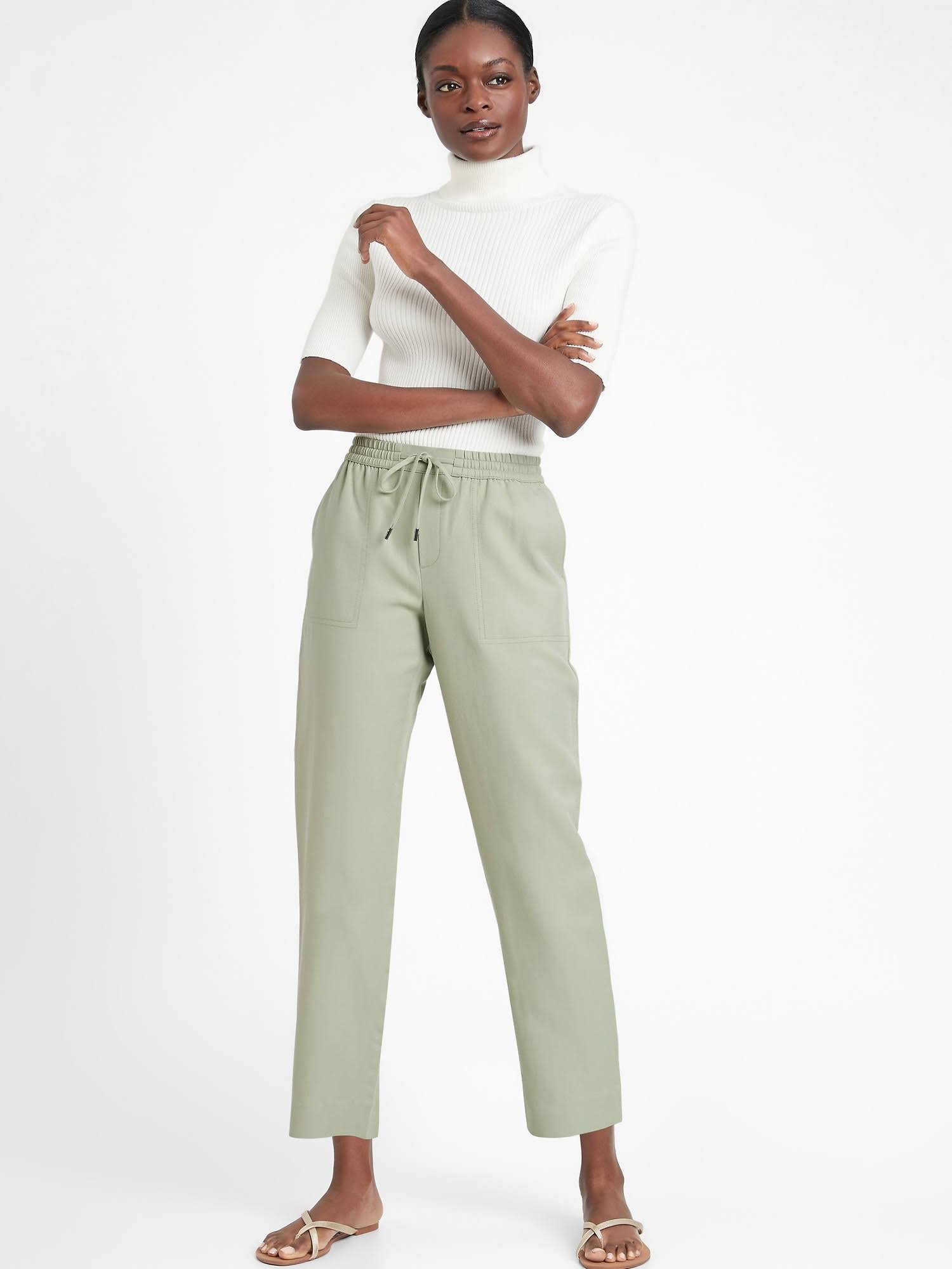 Banana Republic Women's Slim Tencel -Linen Pant Shaded Sage Green Size L