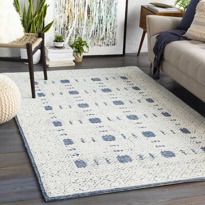 Matthew Ikat Handmade Tufted Wool Navy/Cream/Ice Blue Area Rug Birch Lane Rug Size: Rectangle 8& x 10&