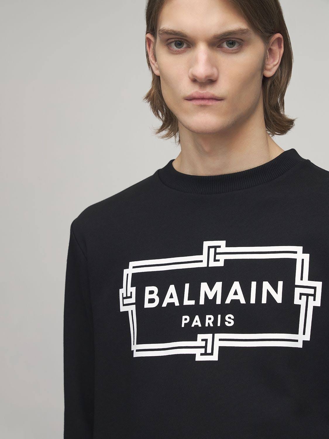 Balmain Logo Print Cotton Jersey Sweatshirt - Black - Sweatshirts