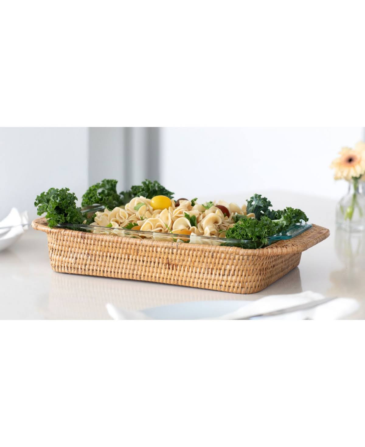Artifacts Trading Rattan Rectangular Baker Basket with Pyrex Included Size: 15x22 x 10x22 x 2