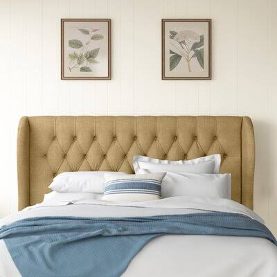 House of Hampton Stowmarket Tufted Diamond Upholstered Wingback Headboard Size: King, Upholstery: Sandstone