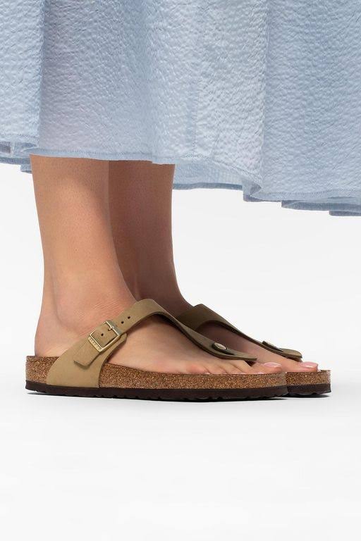 Birkenstock Women's Gizeh Soft Footbed Nubuck Sandals - Faded Khaki