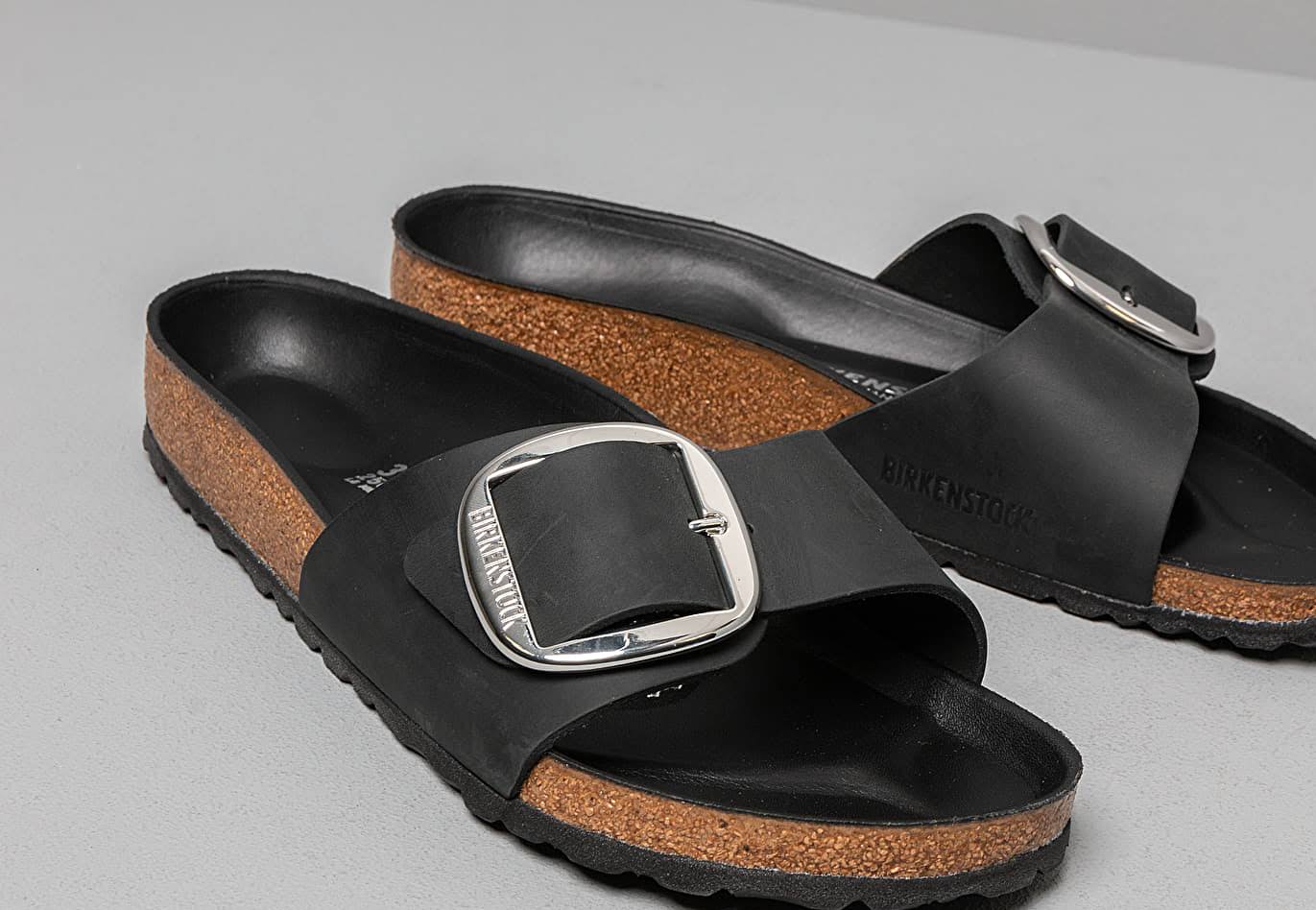Birkenstock Madrid Big Buckle Oiled Leather Sandals - Black
