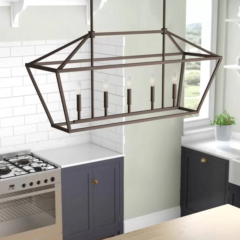 Finch 5 - Light Kitchen Island Linear Pendant Finish: Satin Nickel