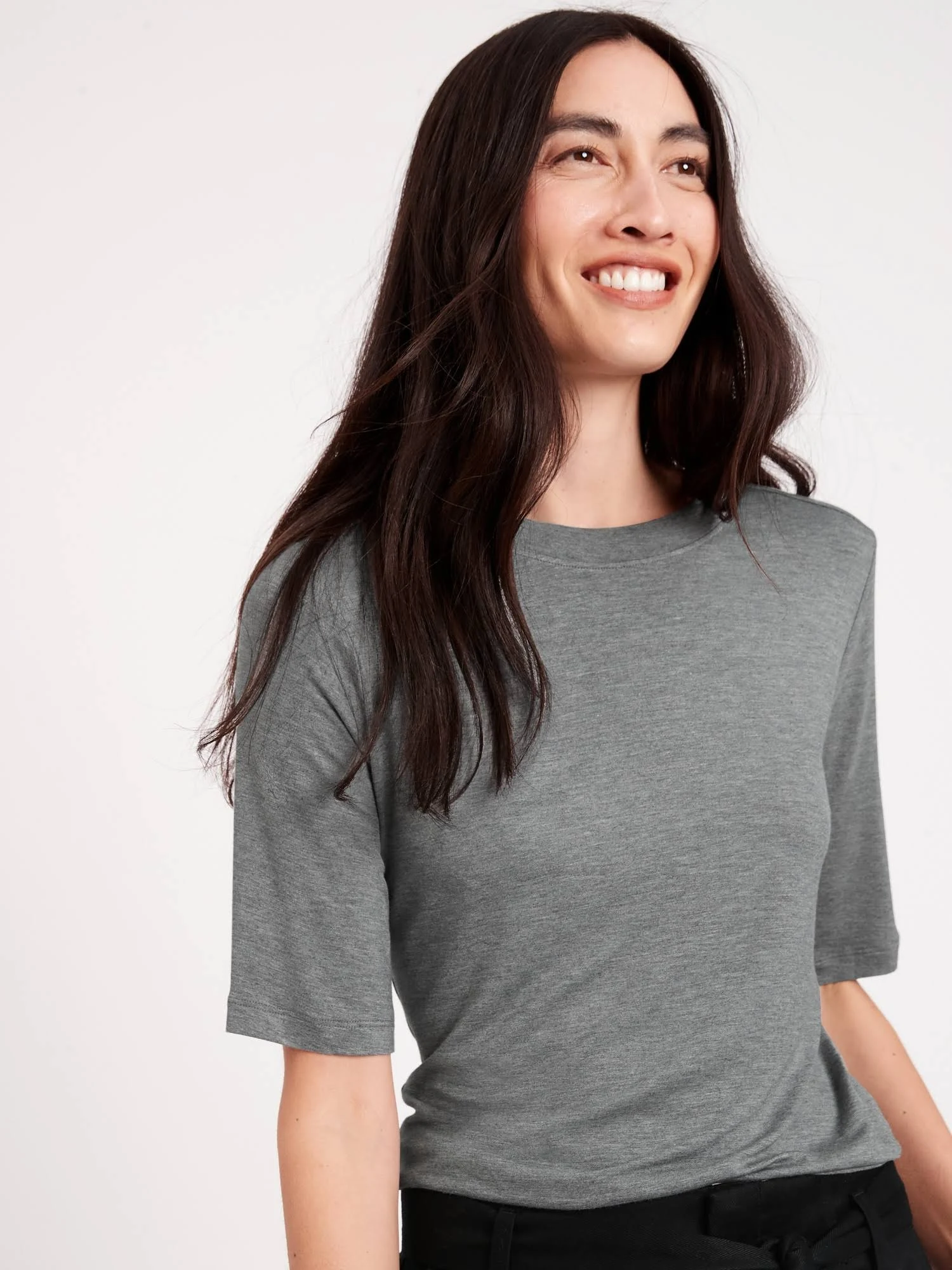 Banana Republic Women's Threadsoft Elbow-Sleeve T-Shirt Heather Gray Size S