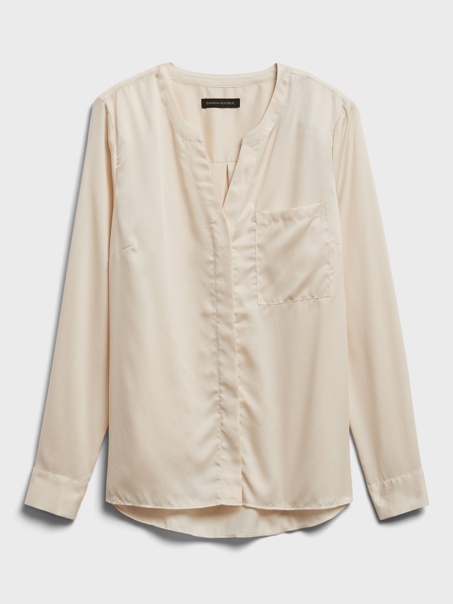 Banana Republic Women's Banded Collar Shirt Light Almond Beige Size S