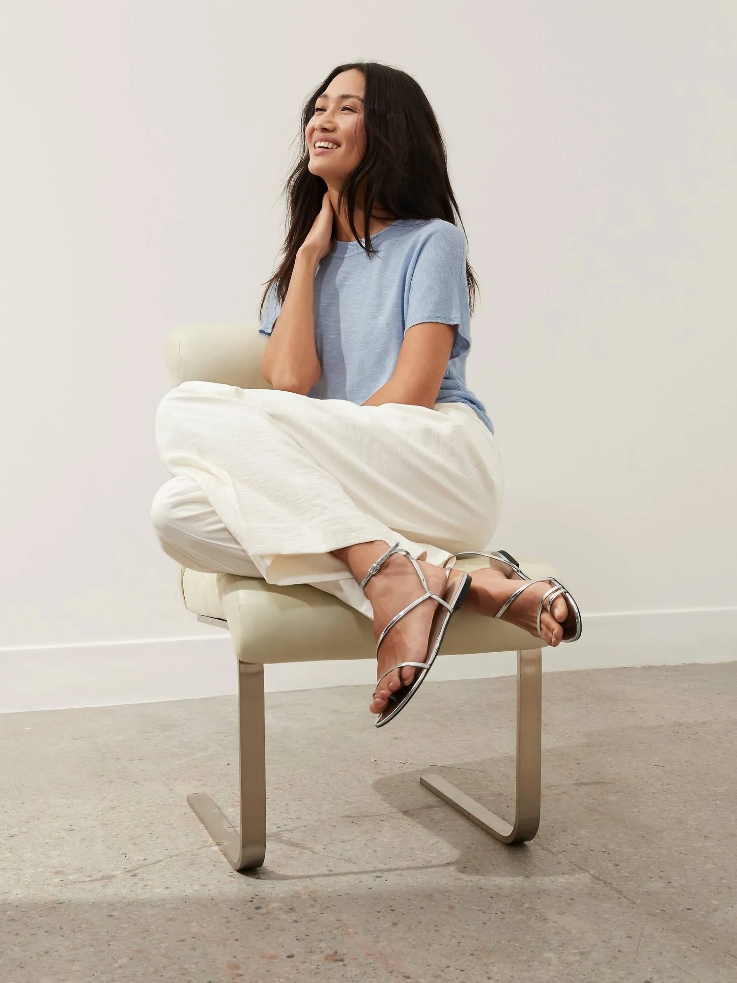 Banana Republic Women's Linen-Blend Short-Sleeve Sweater Crisp Blue Size XXL