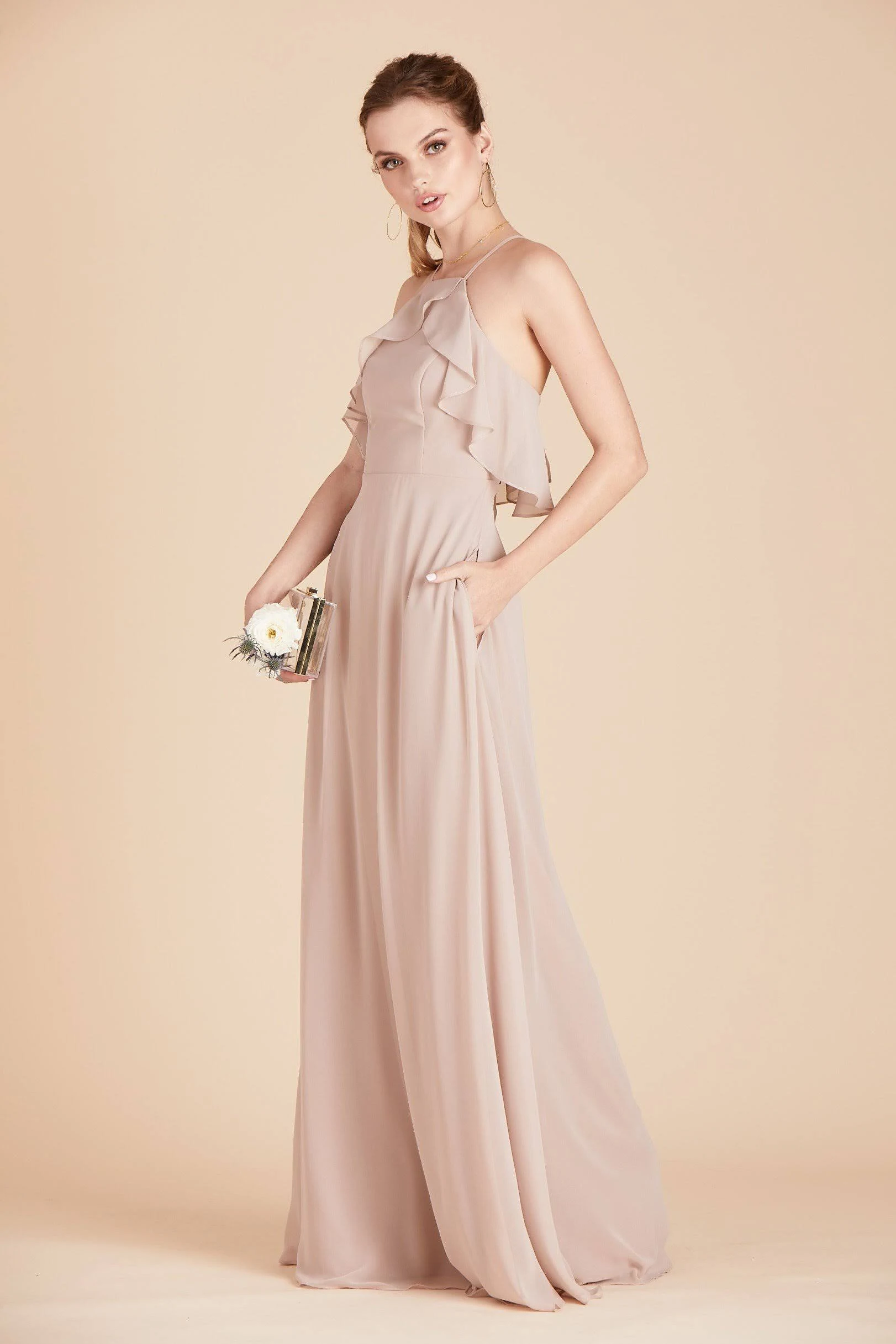 Birdy Grey Jules Chiffon Bridesmaid Dress in Taupe XL / Taupe