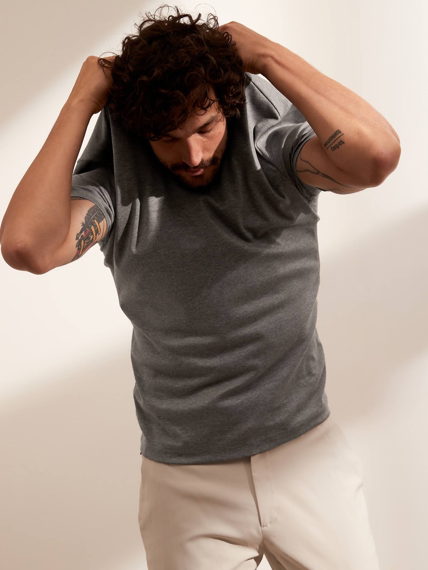 Banana Republic Men's Luxury Touch Performance V-Neck T-Shirt Heather Gray Size S