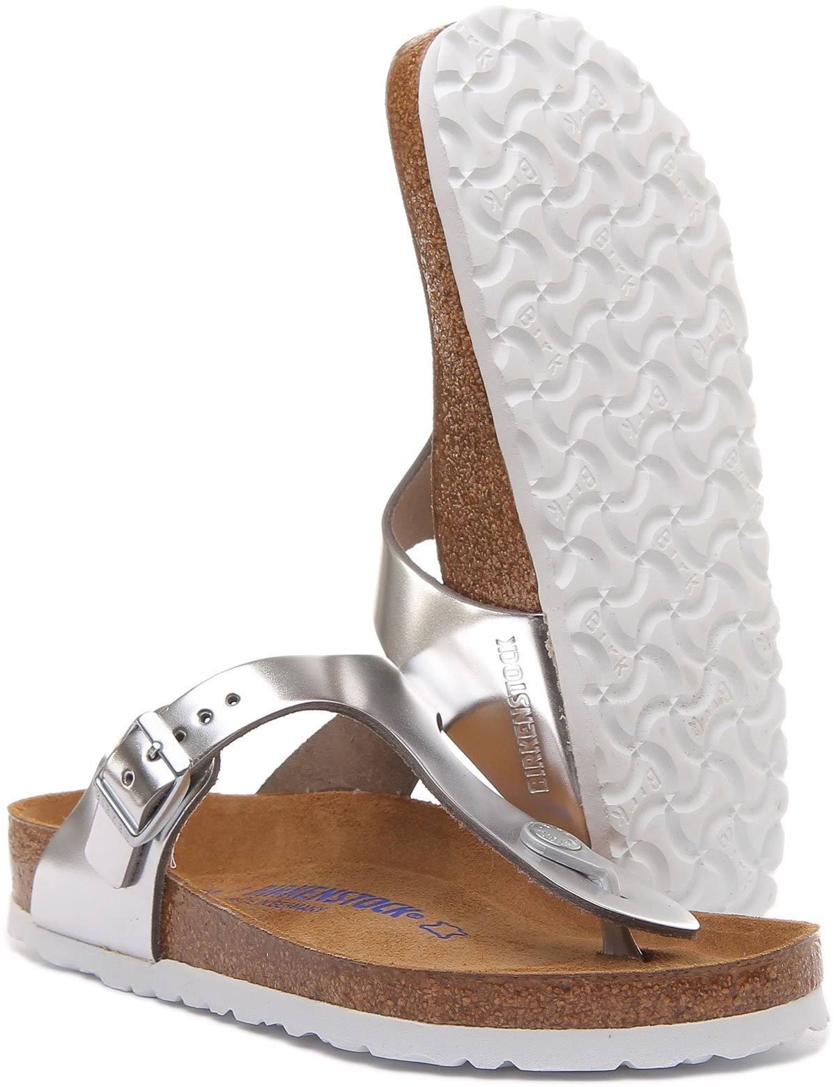 Birkenstock Gizeh Natural Leather Metallic Silver Thong Sandals
