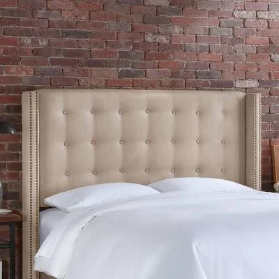 Lollis Wood Frame Upholstered Wingback Headboard Size: Full, Upholstery: Oatmeal