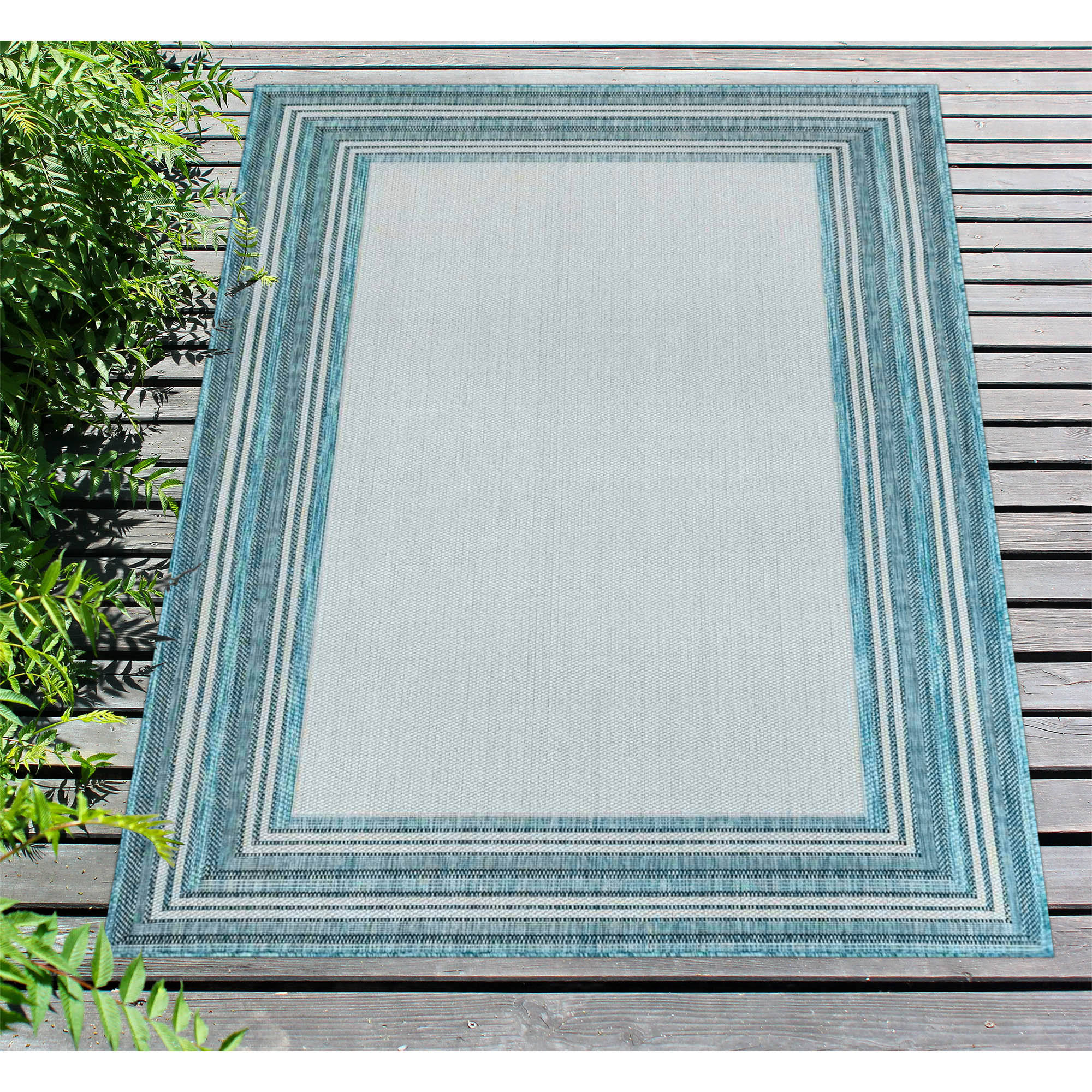 Liora Manne Carmel Multi Border Indoor/Outdoor Rug - Navy 4&10x22 x 7&6x22