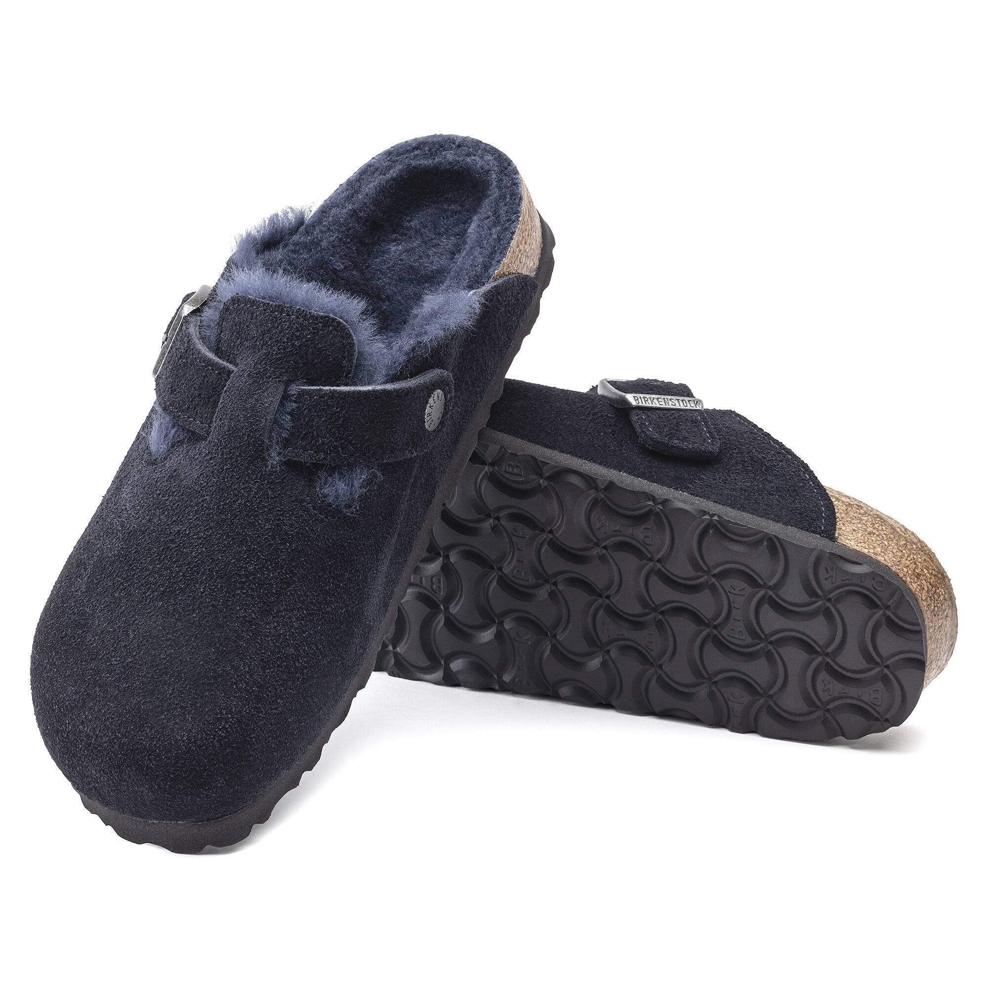 Birkenstock Shearling Boston Suede Leather Midnight Clogs