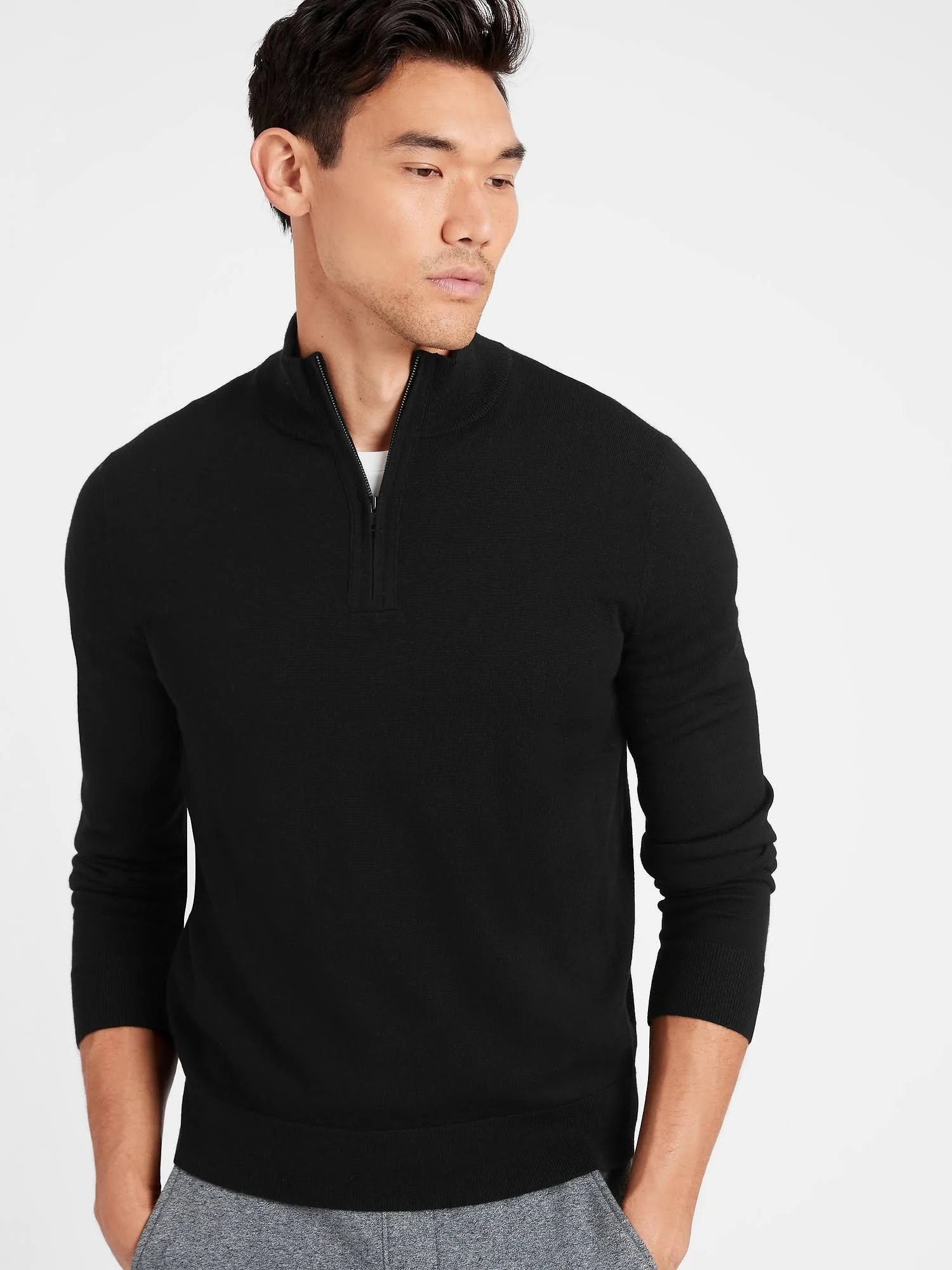 Banana Republic Men's Merino Half-Zip Sweater Black Size L