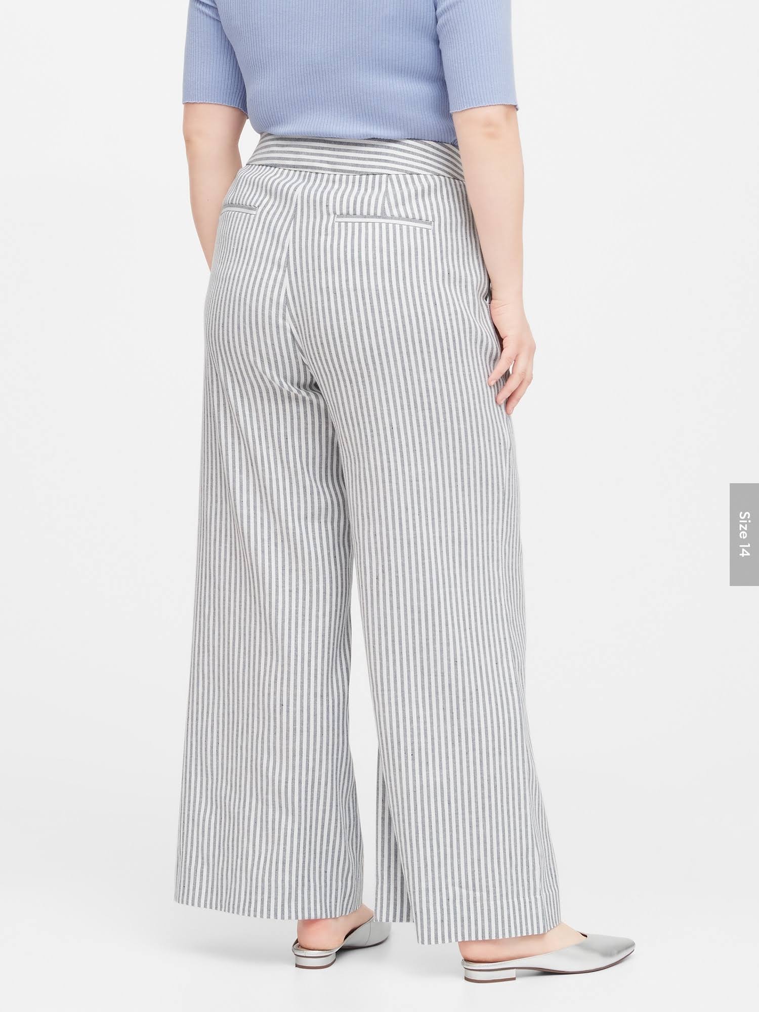 Banana Republic Women's High-Rise Wide-Leg Linen-Cotton Pant Navy Stripe Size 0 Regular