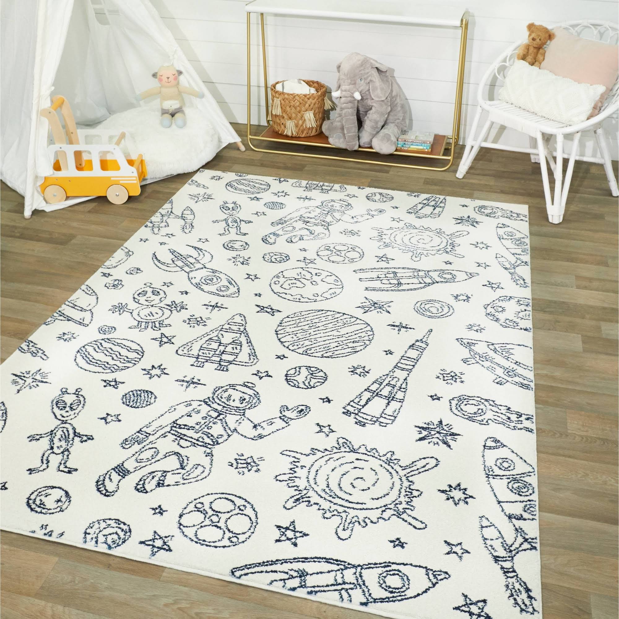 BALTA Space Rockets White 5 ft. x 7 ft. Area Rug