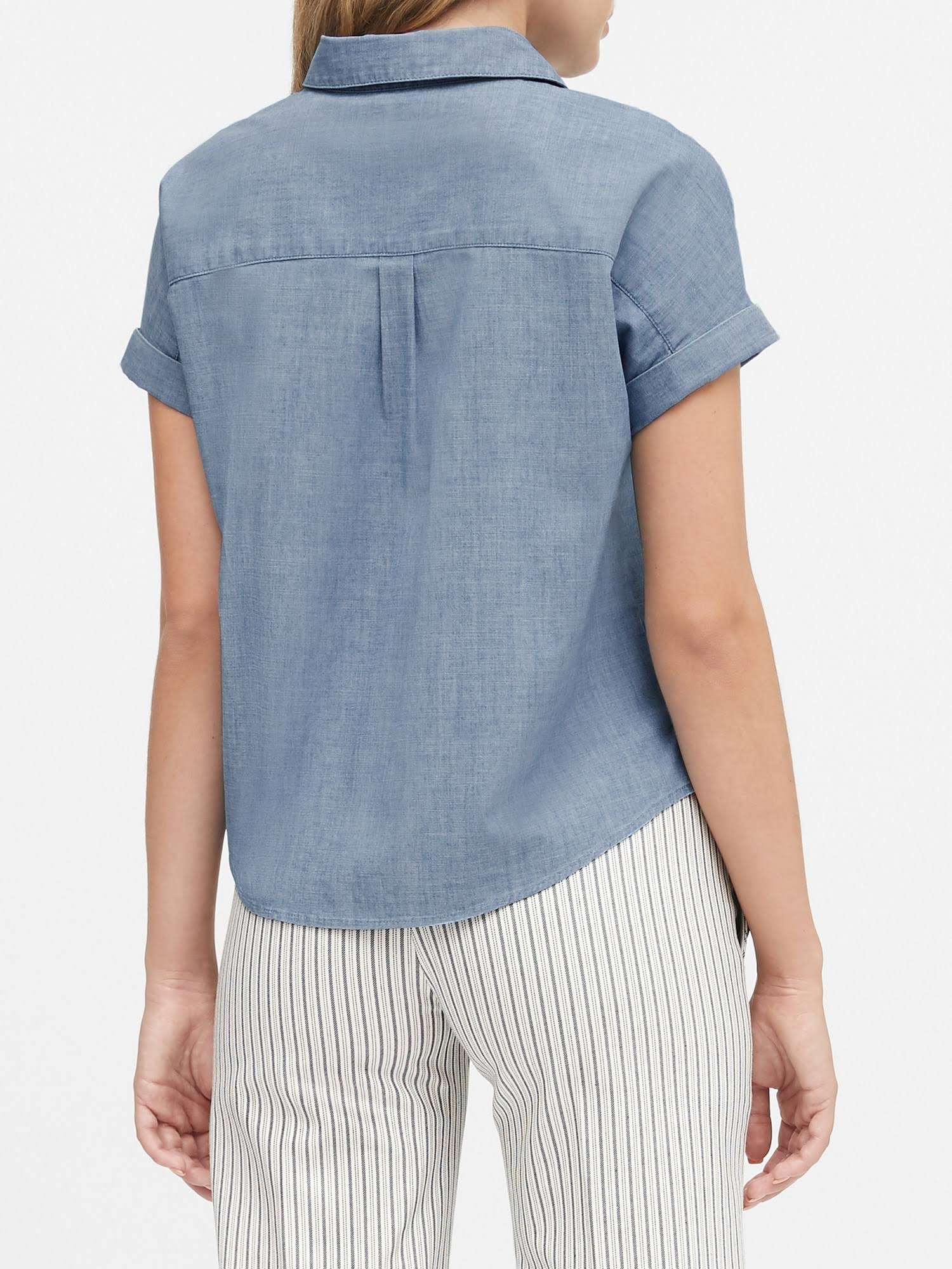 Banana Republic Women's Chambray Roll-Cuff Shirt Cerulean Blue Size L