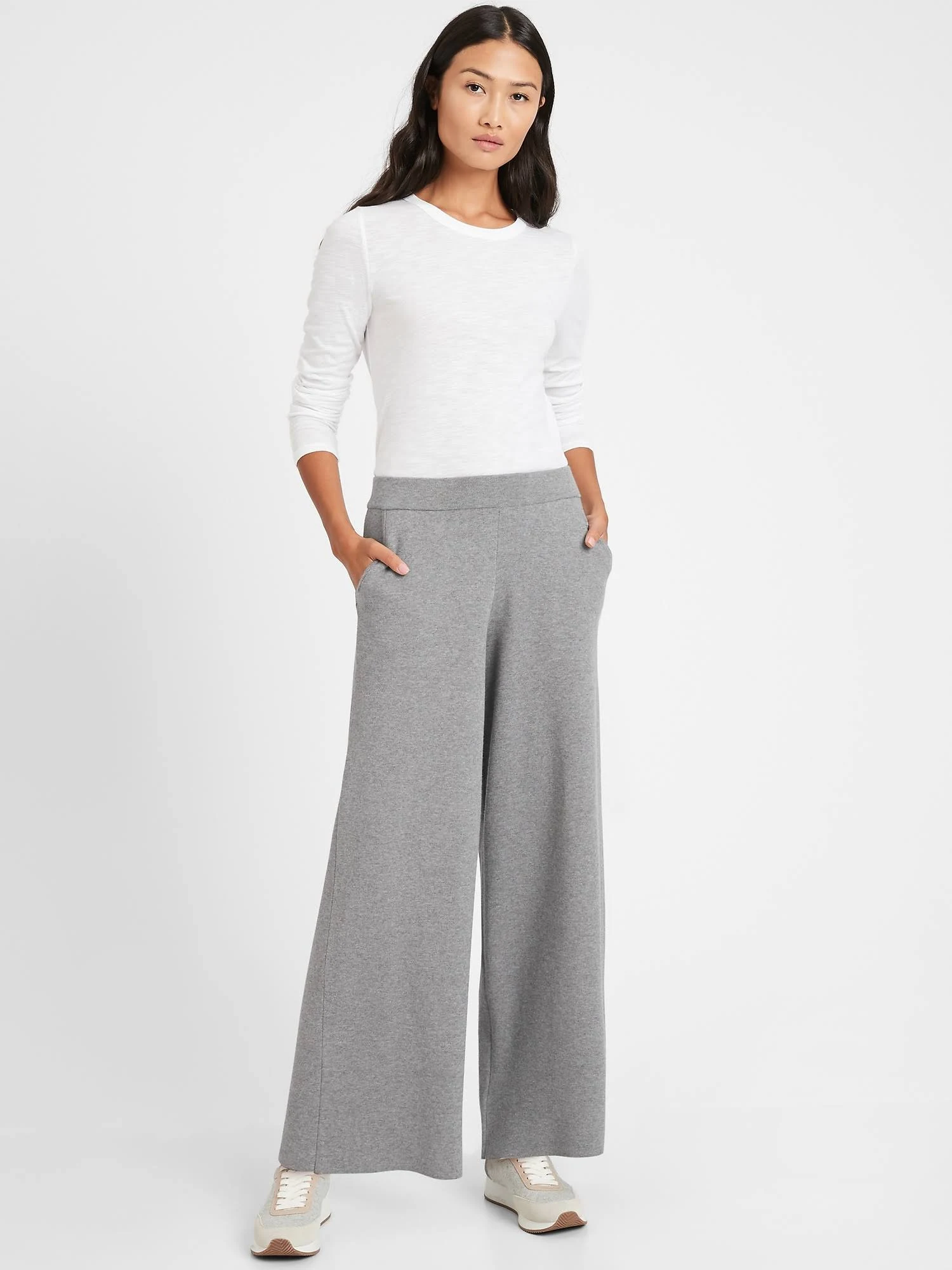 Banana Republic Women's Wide-Leg Sweater Pant Heather Gray Size L