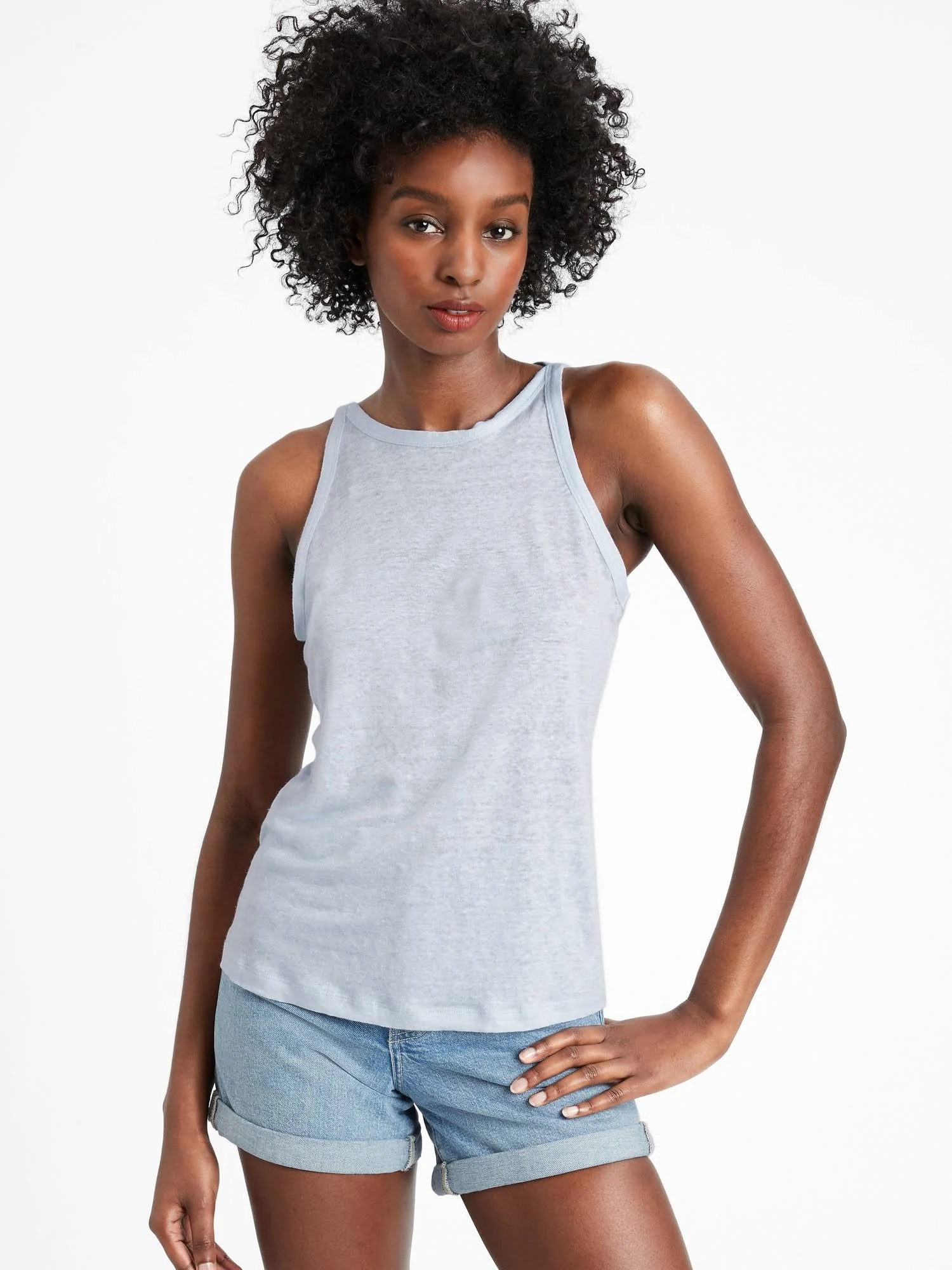 Banana Republic Wo's Linen Tank Crisp Blue Size XL