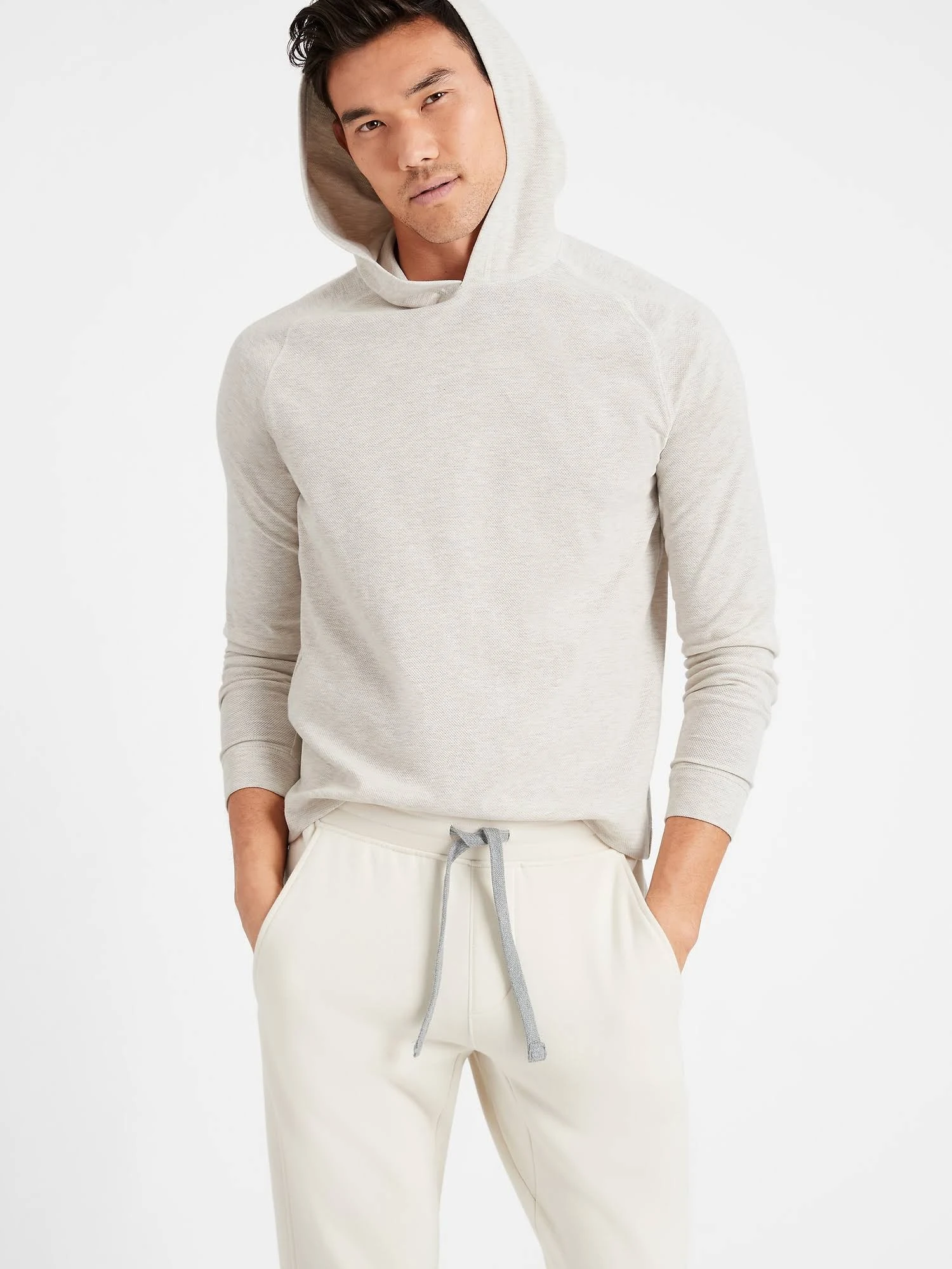 Banana Republic Men's Core Temp Mesh T-Shirt Hoodie Cream White Tall Size M