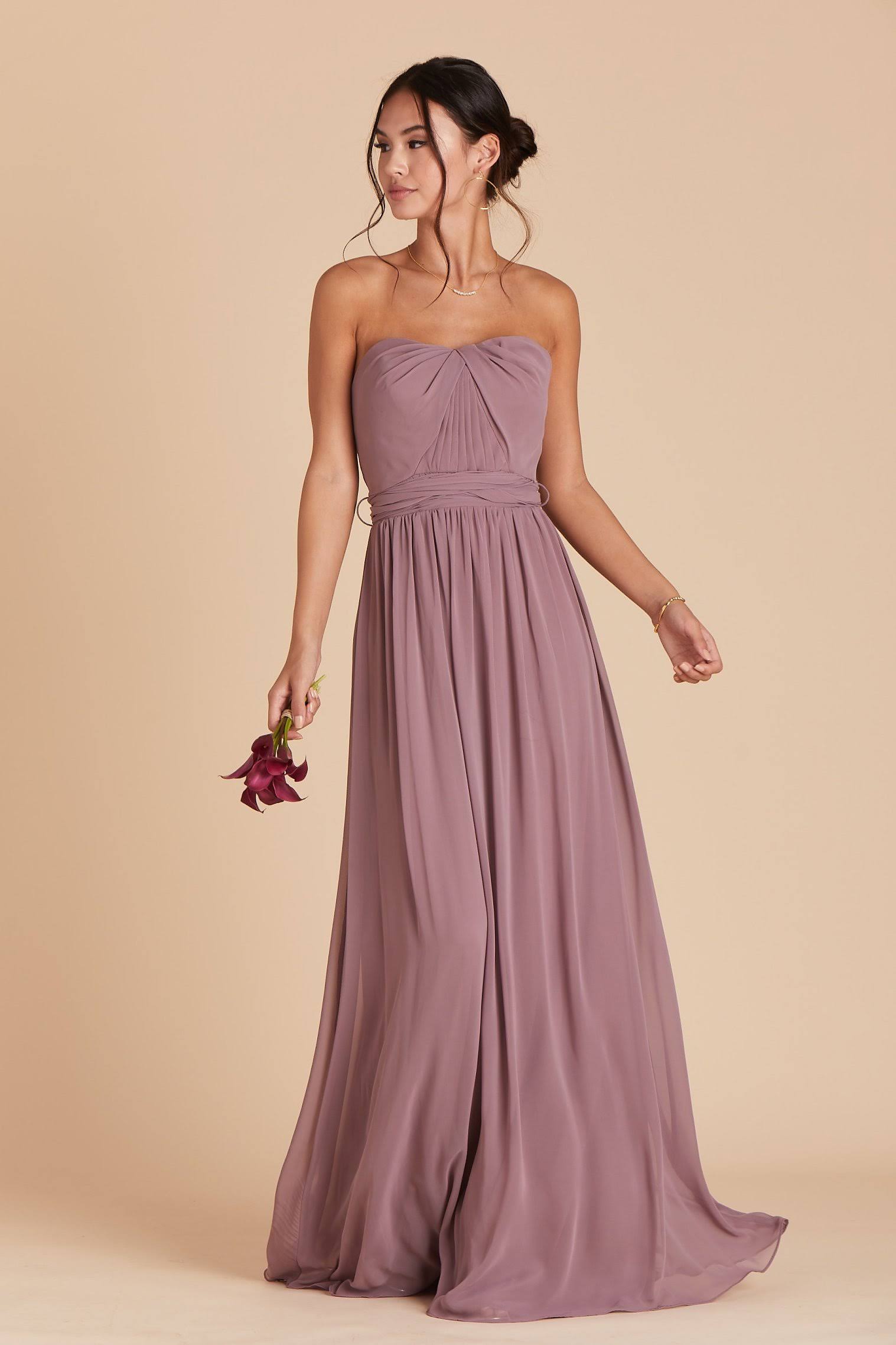 Birdy Grey Grace Convertible Chiffon Bridesmaid Dress in Dark Mauve L / Dark Mauve / No Slit