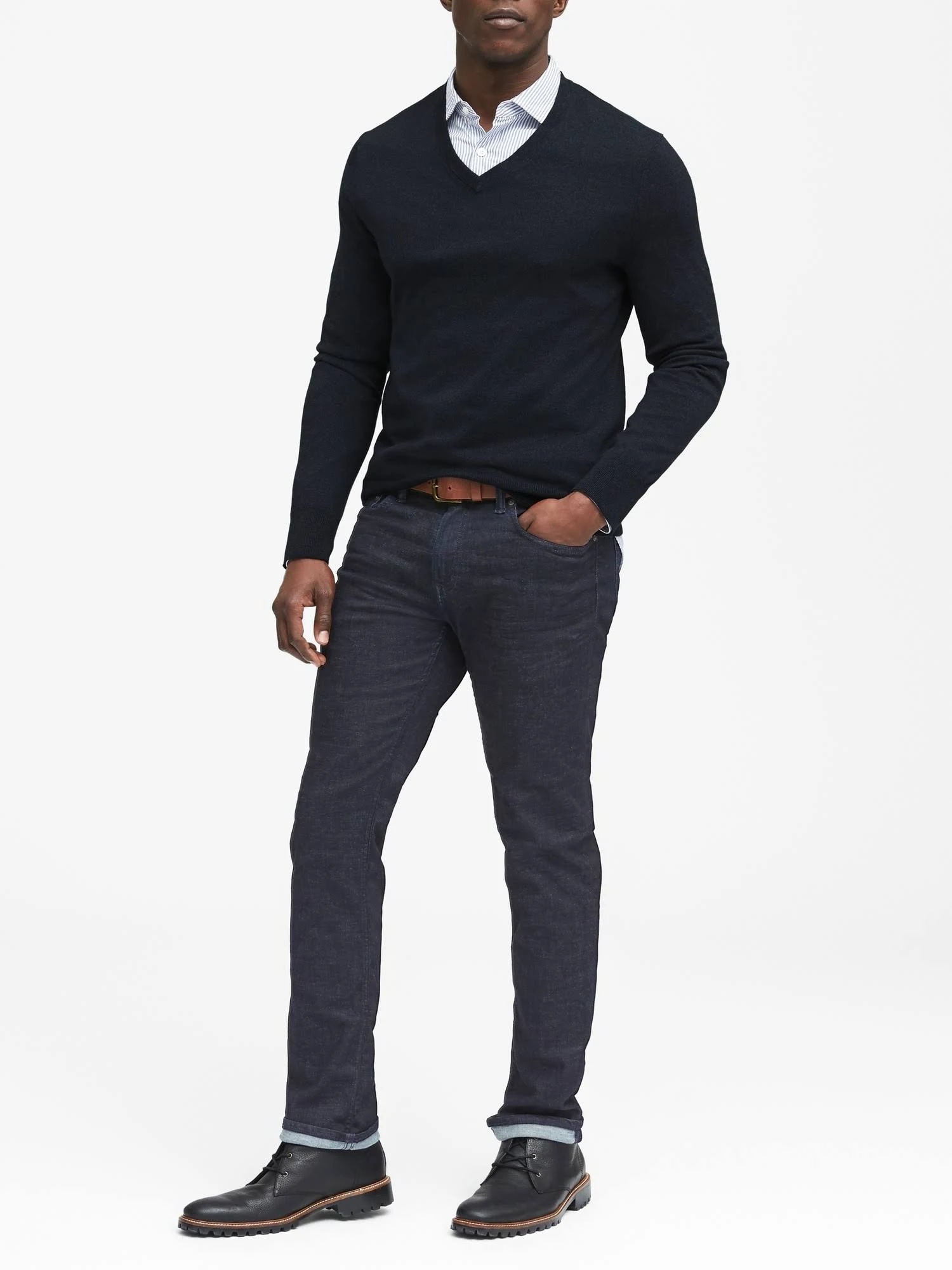 Banana Republic Men's Silk Cotton Cashmere V-Neck Sweater Midnight Navy Size S