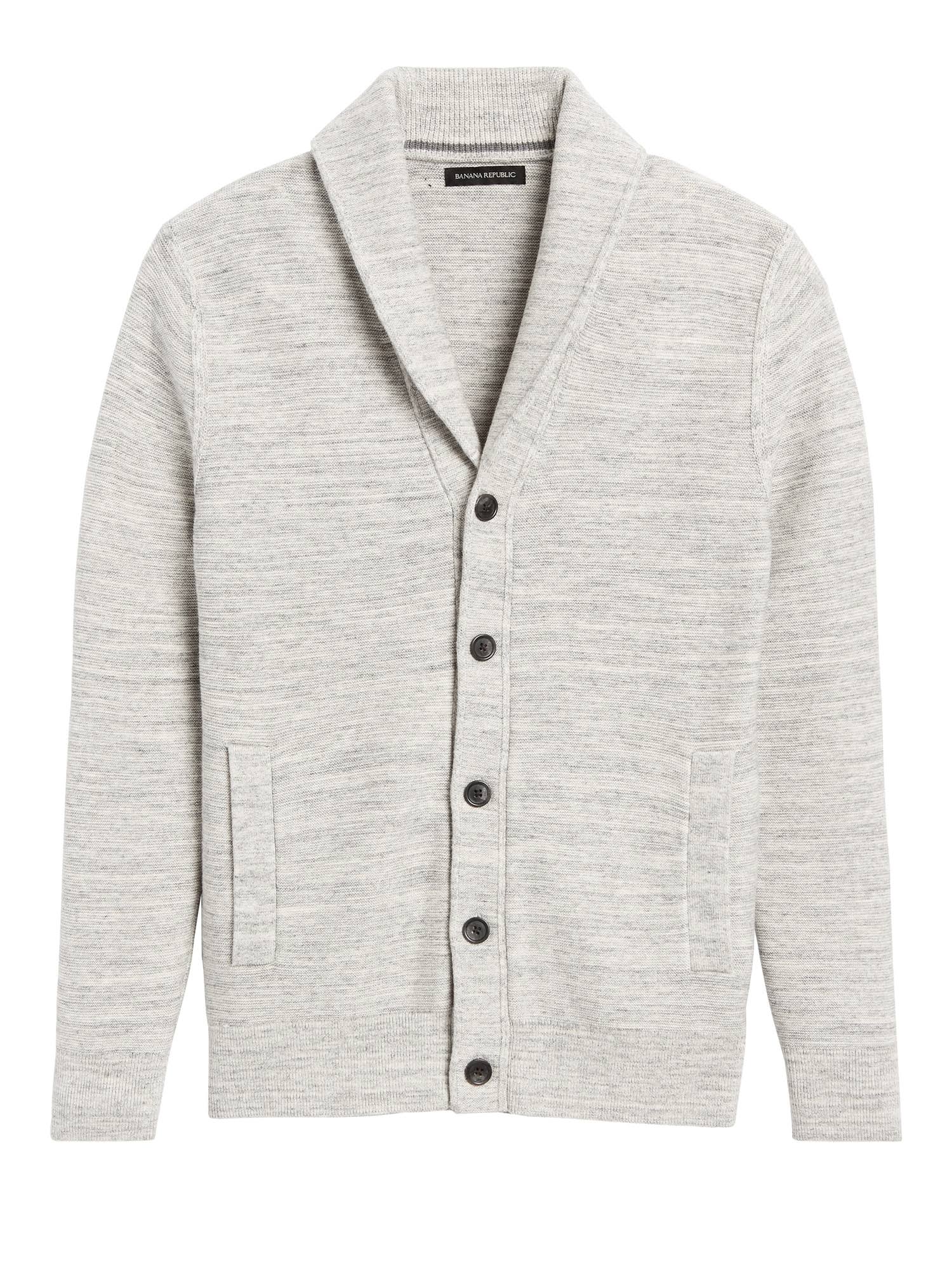 Banana Republic Men's Cotton Shawl-Collar Cardigan Sweater Charcoal Gray Size L