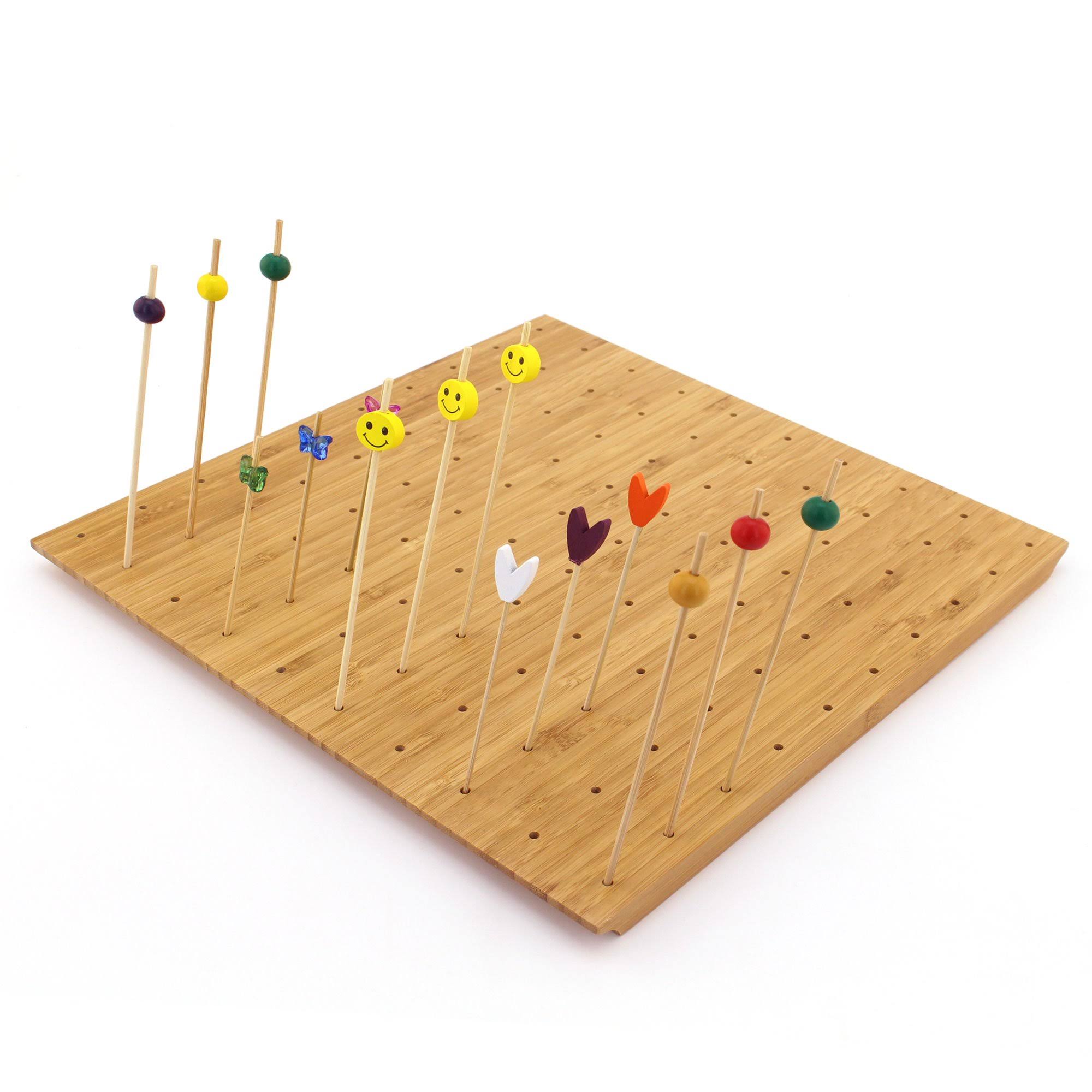 BambooMN 12x22x11.8x22 Bamboo Skewer Holder Food Display Stand w/ 100 Holes, Perfect for Catered Events, Restaurants, Cocktail P