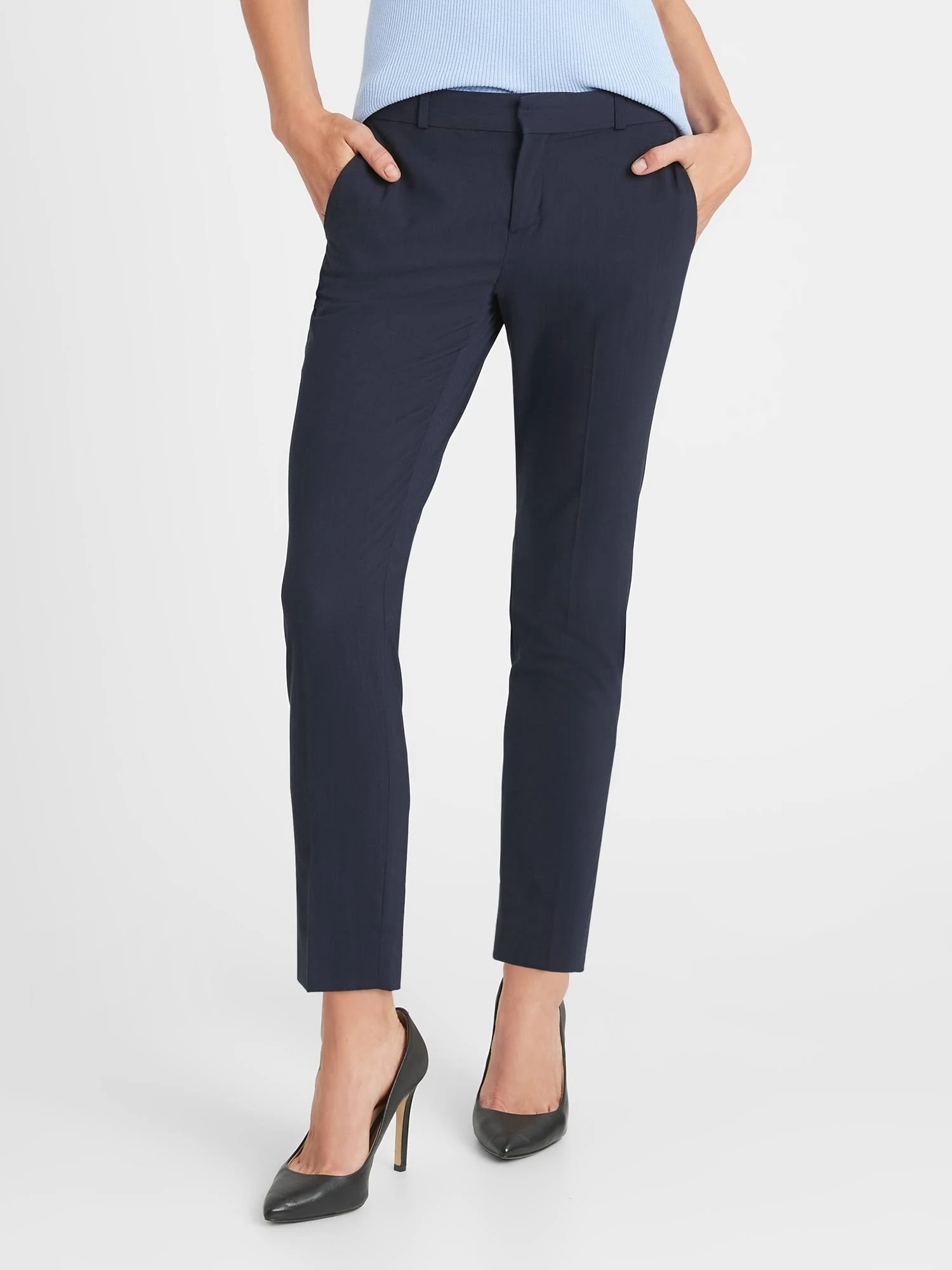 Banana Republic Women's Avery Straight-Fit Washable Wool-Blend Ankle Pant Navy Size 12 Regular