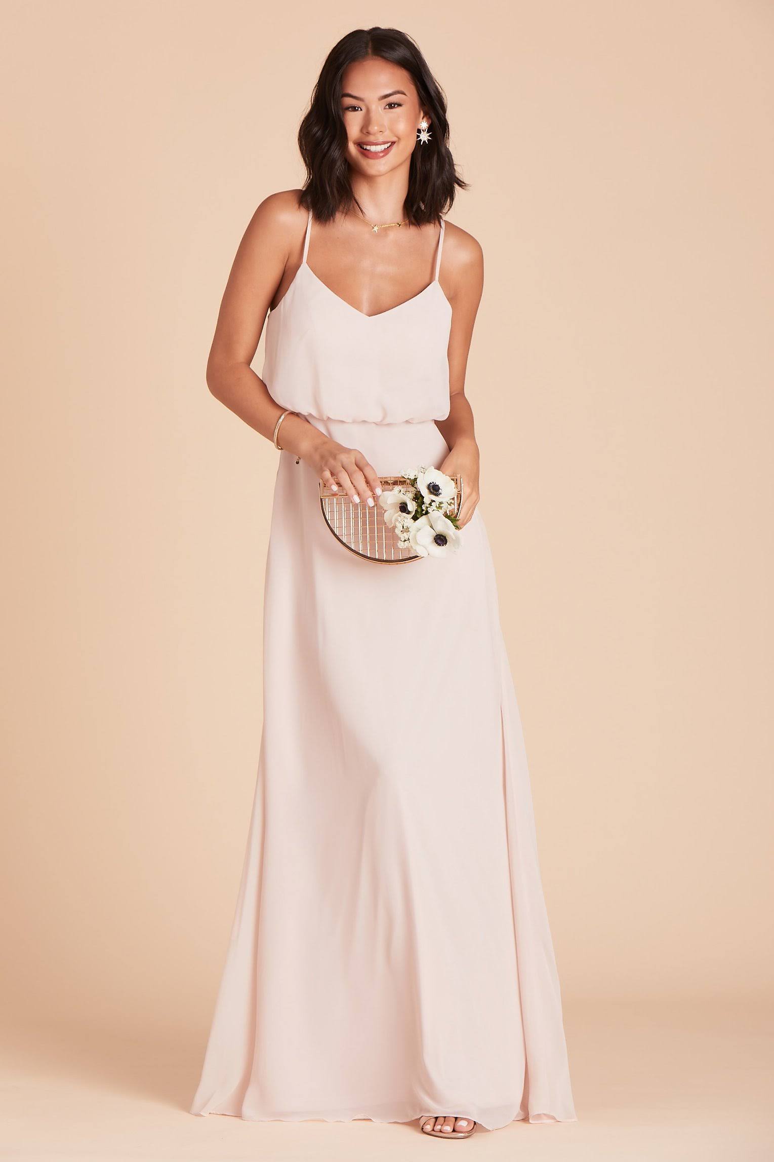 Birdy Grey Gwennie Chiffon Bridesmaid Dress in Pale Blush XL / Pale Blush / No Slit