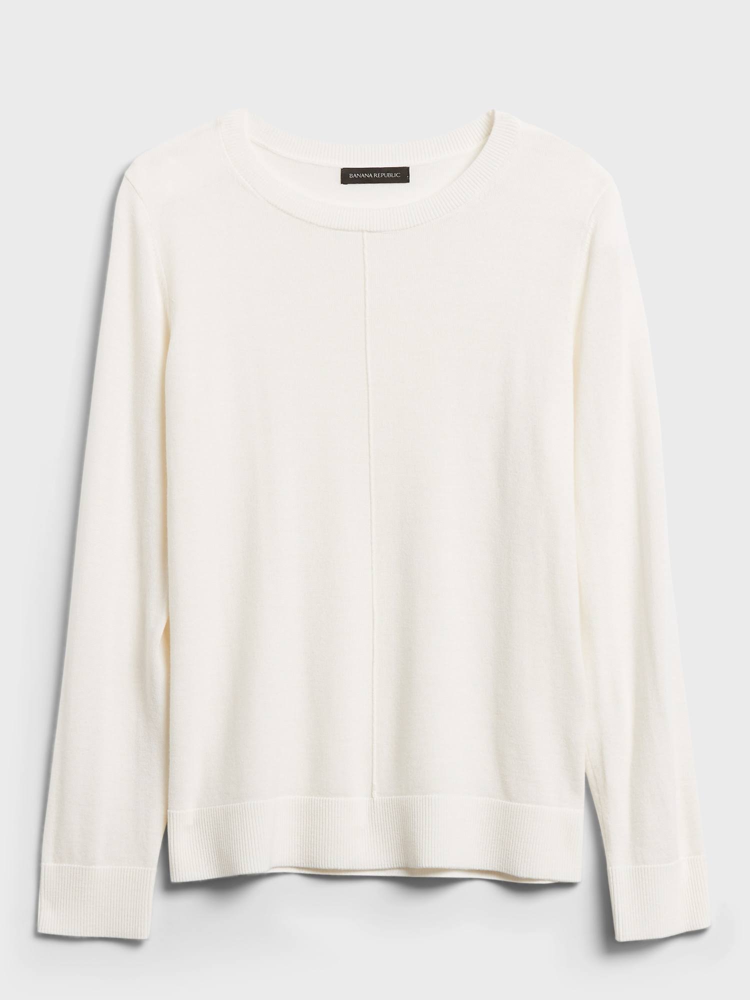 Banana Republic Women's Washable Merino Crew Sweater-Neck Sweater Ivory White Size S