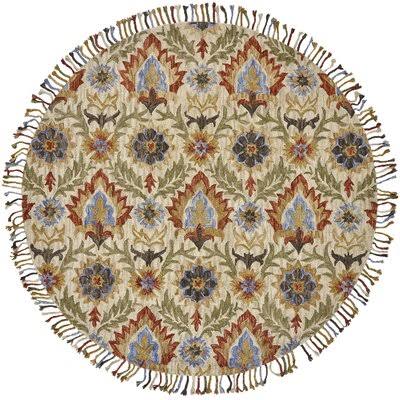 Kessel Floral Handmade Tufted Wool Olive/Red Area Rug Birch Lane Rug Size: Round 8&