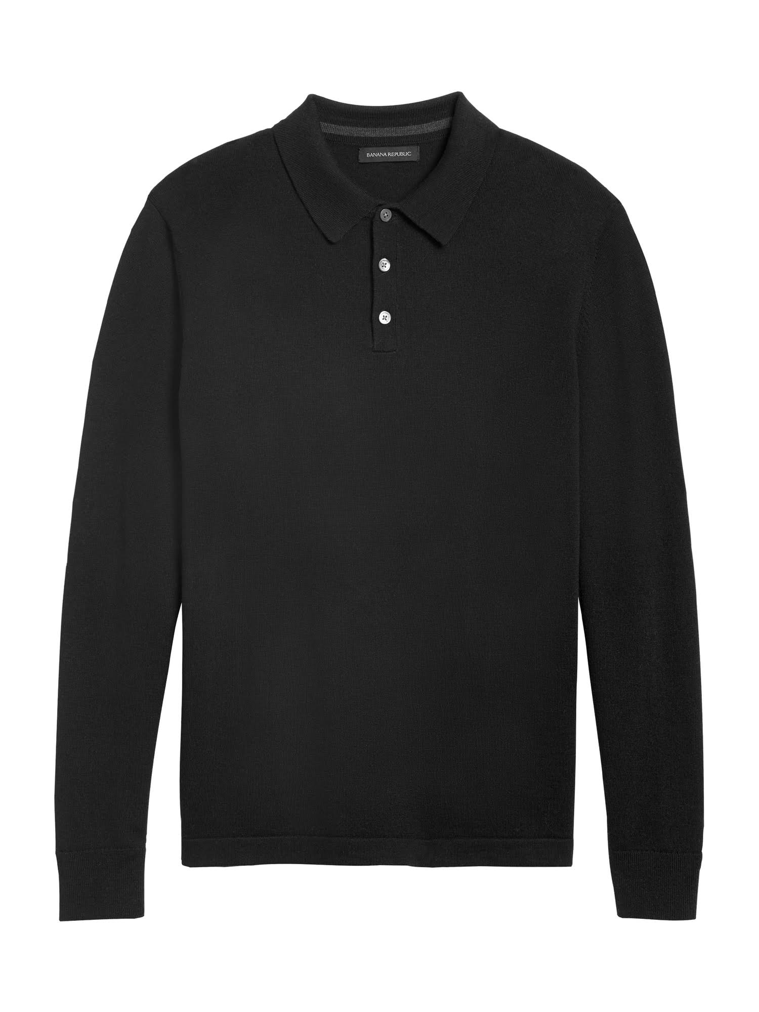 Banana Republic Men's Italian Merino Sweater Polo Shirt Black Size M