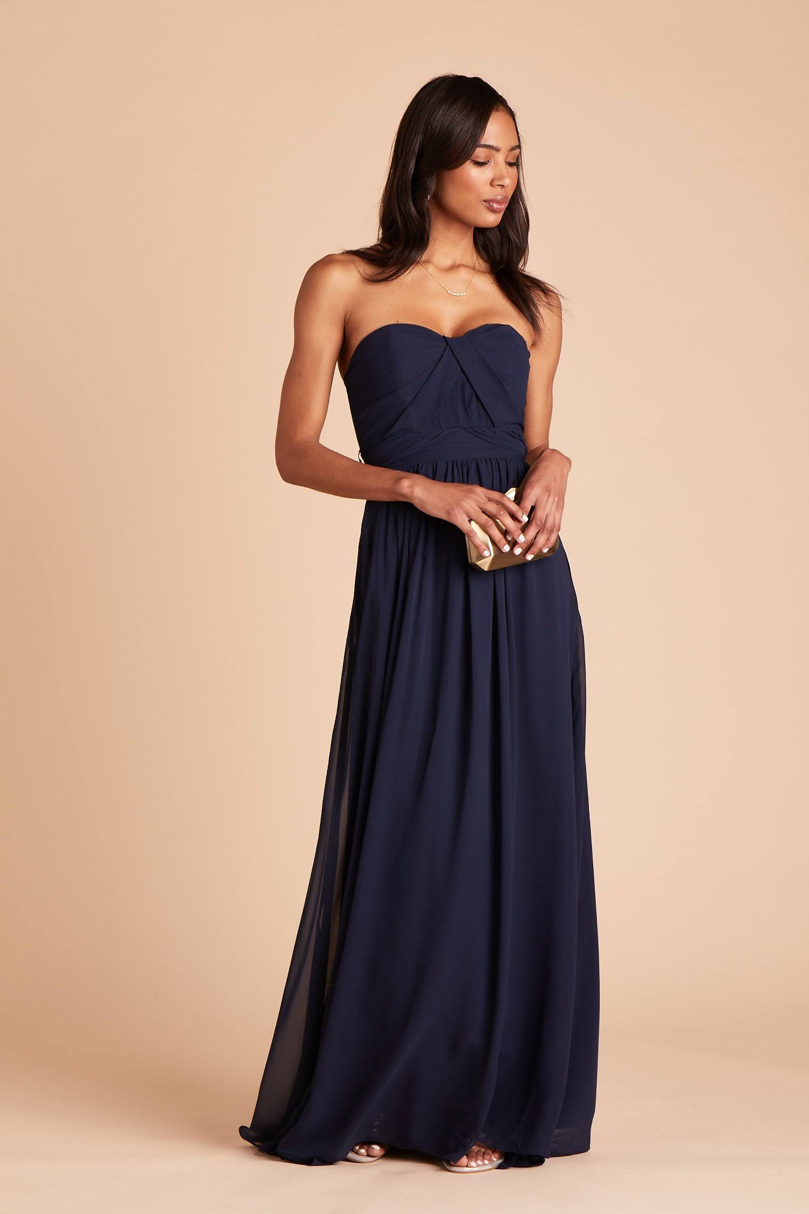 Grace Convertible Chiffon Bridesmaid Dress in Navy M / Navy / No Slit