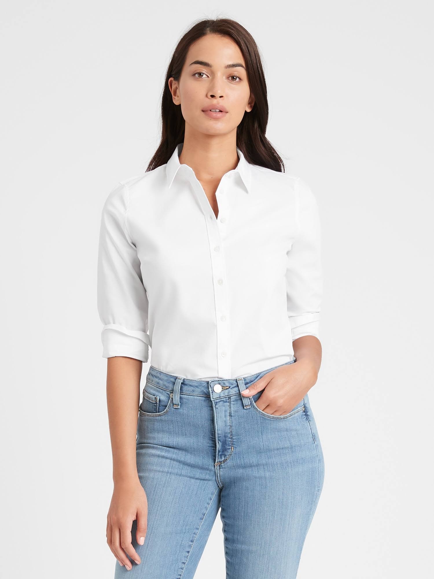 Banana Republic Women's Riley Tailored-Fit Shirt Pure White Size 0