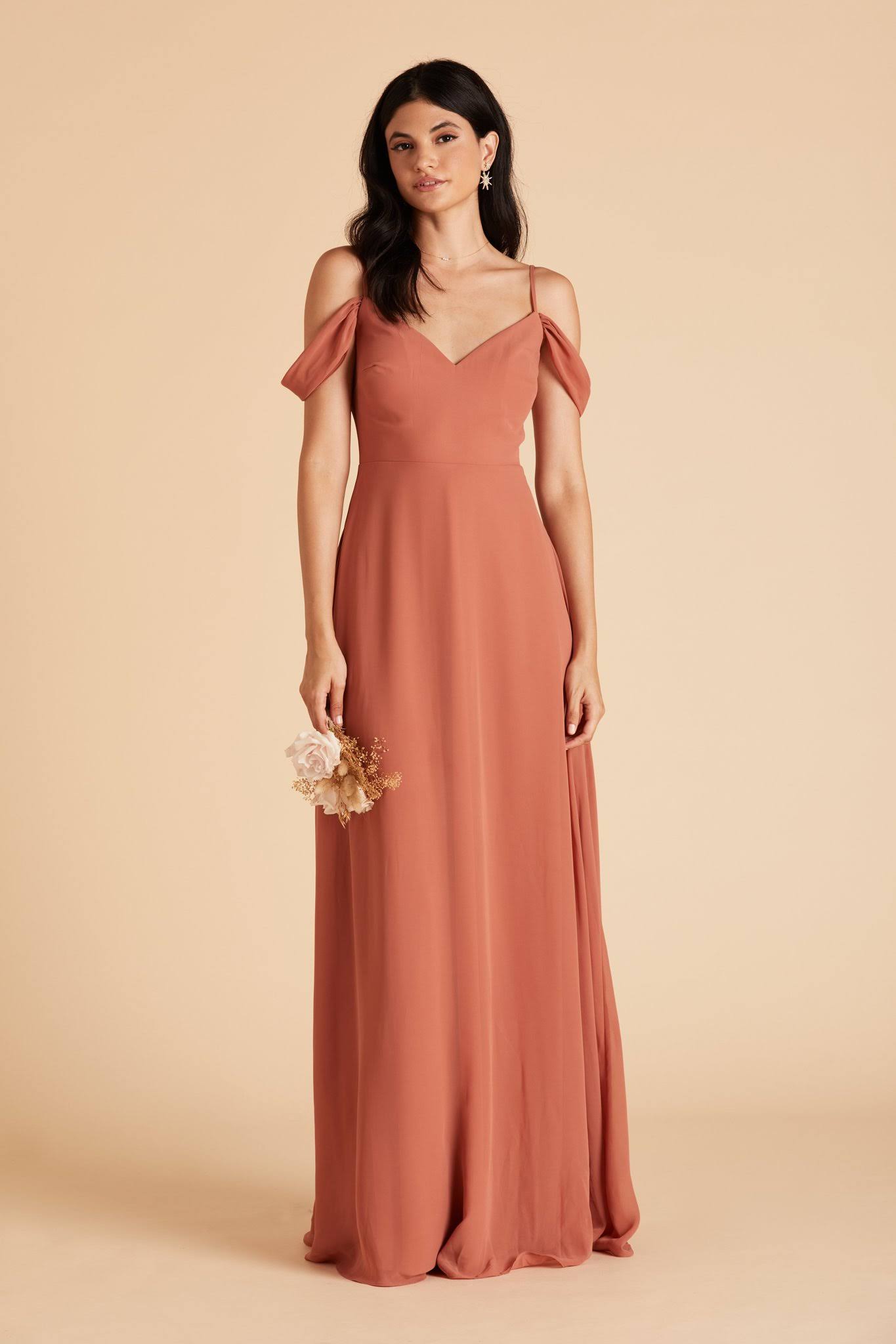 Birdy Grey Devin Convertible Chiffon Bridesmaid Dress in Terracotta L / Terracotta / No Slit