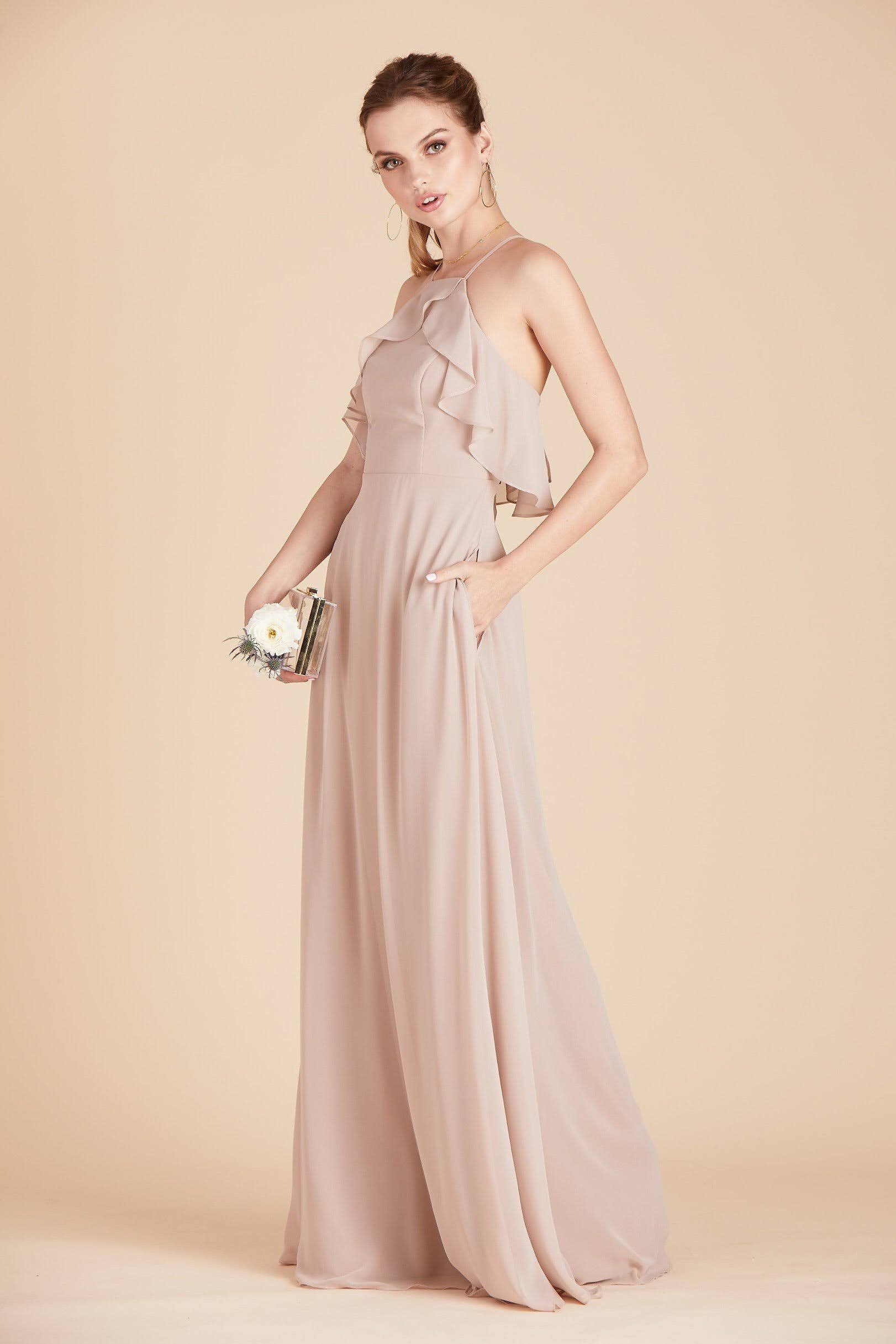 Birdy Grey Jules Chiffon Bridesmaid Dress in Taupe S / Taupe